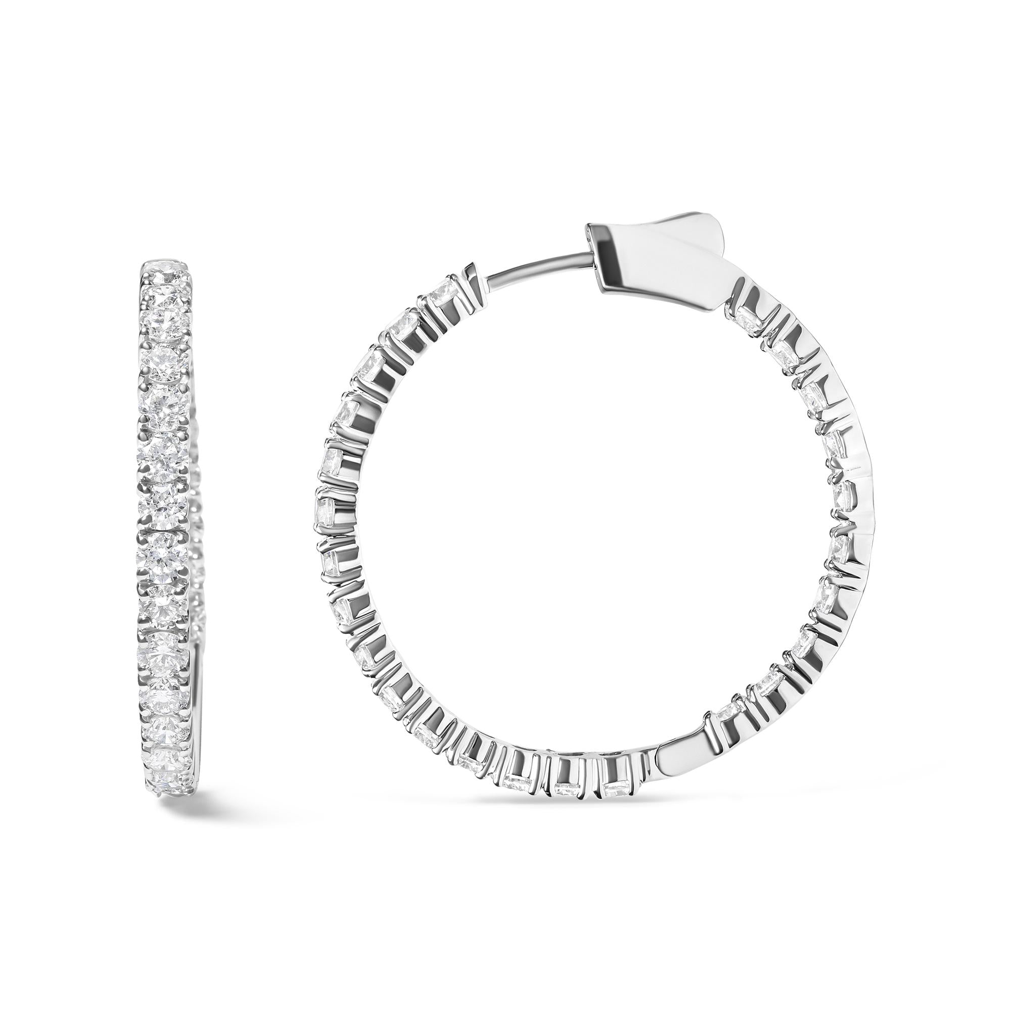 14K White Gold 5.00 Cttw Lab Grown Diamond Inside Out Hoop Earrings