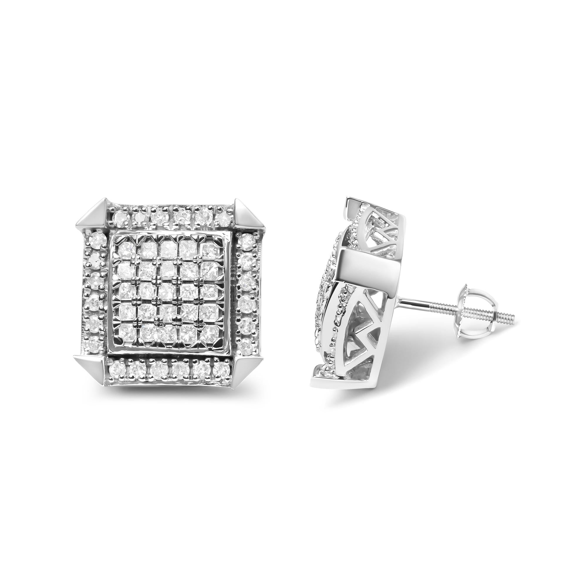 10K White Gold 1.0 Cttw Diamond  Composite with Halo Stud Earrings
