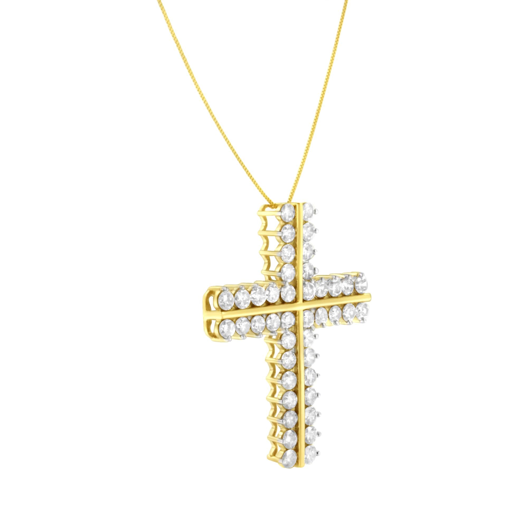 10K Yellow Gold 4.0 Cttw Diamond Two Row Cross 18