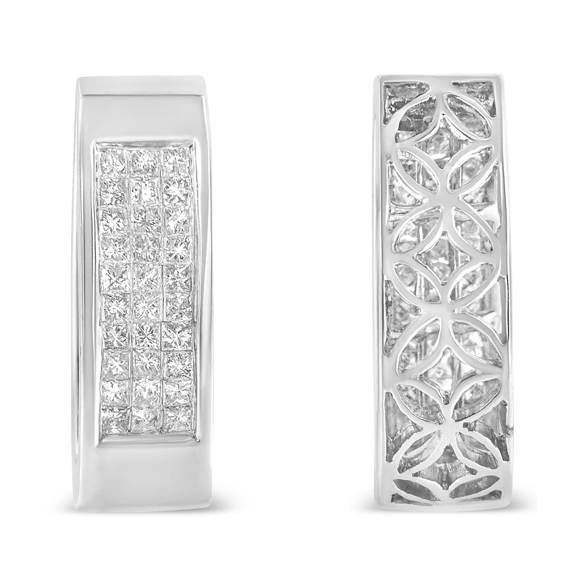 14K Gold 1/2 Cttw Invisible Set Princess Cut Diamond Vertical Bar