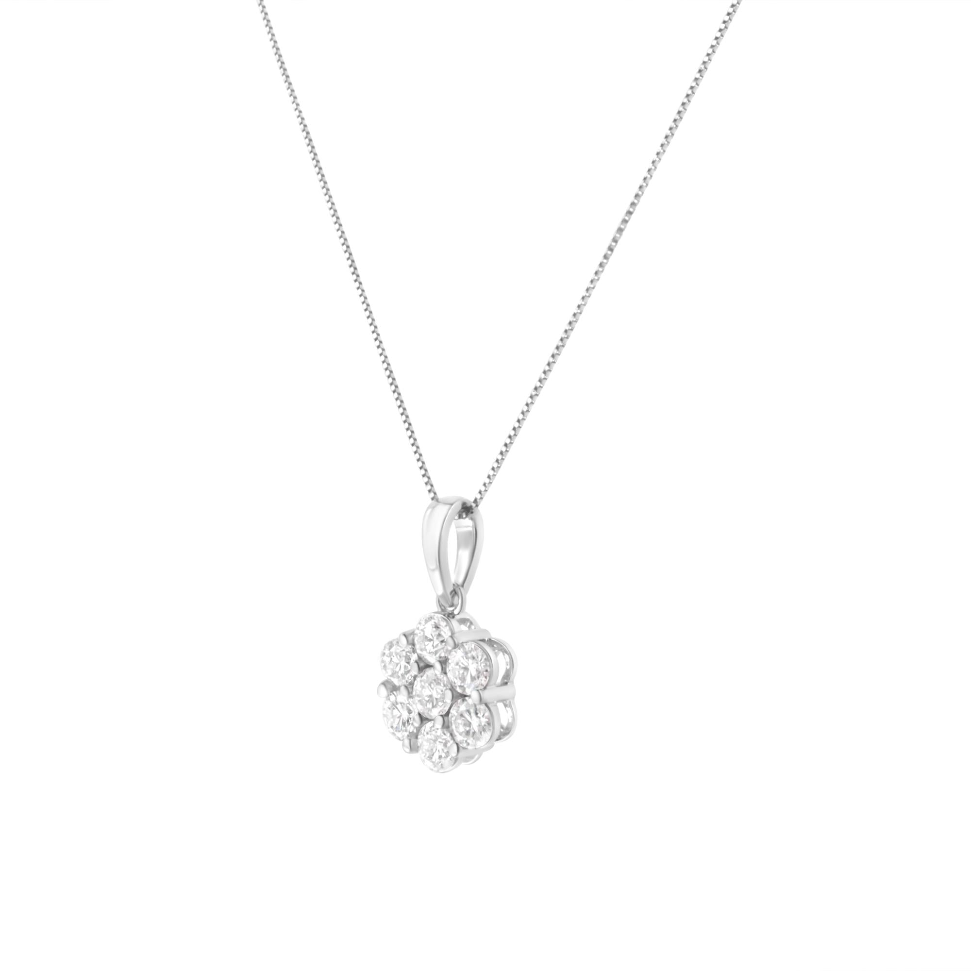 14K White Gold 2.00 Cttw Brilliant Round-Cut Diamond 7 Stone Flower