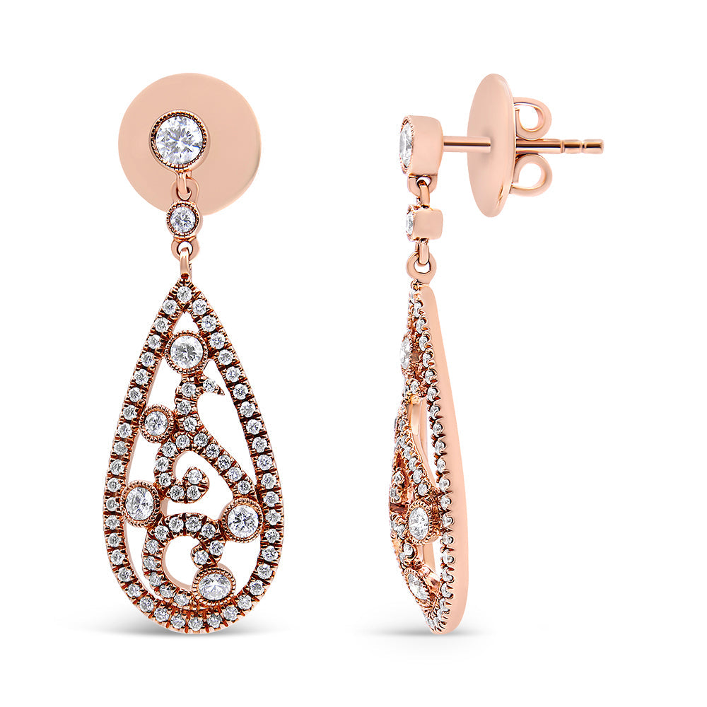 18K Rose Gold 1 1/4 Cttw Diamond Teardrop Shaped Drop and Dangle Screw