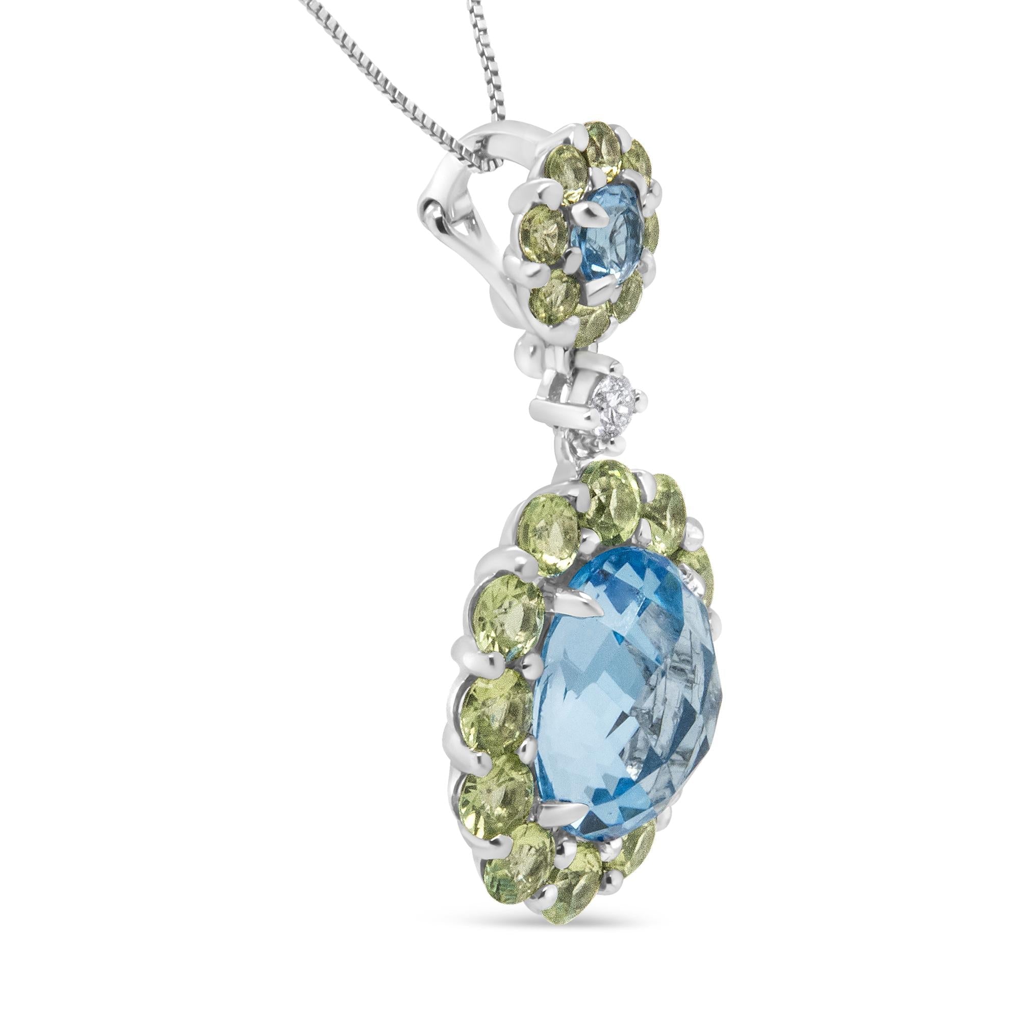 18k White Gold 0.05 Cttw Round Diamond and Blue Topaz and Green