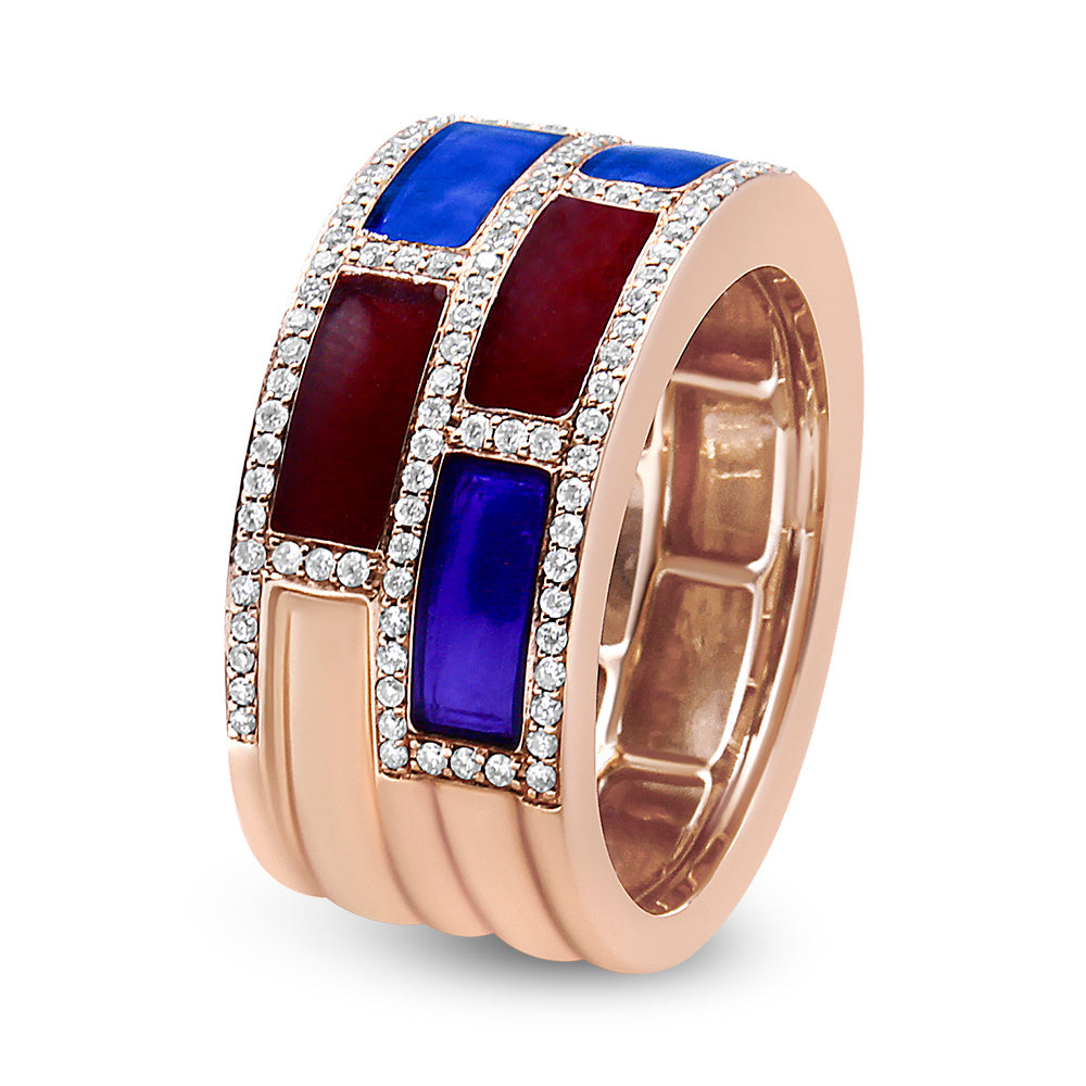18K Rose Gold Alternating Red and Blue Enamel and 1/2 Cttw Diamond