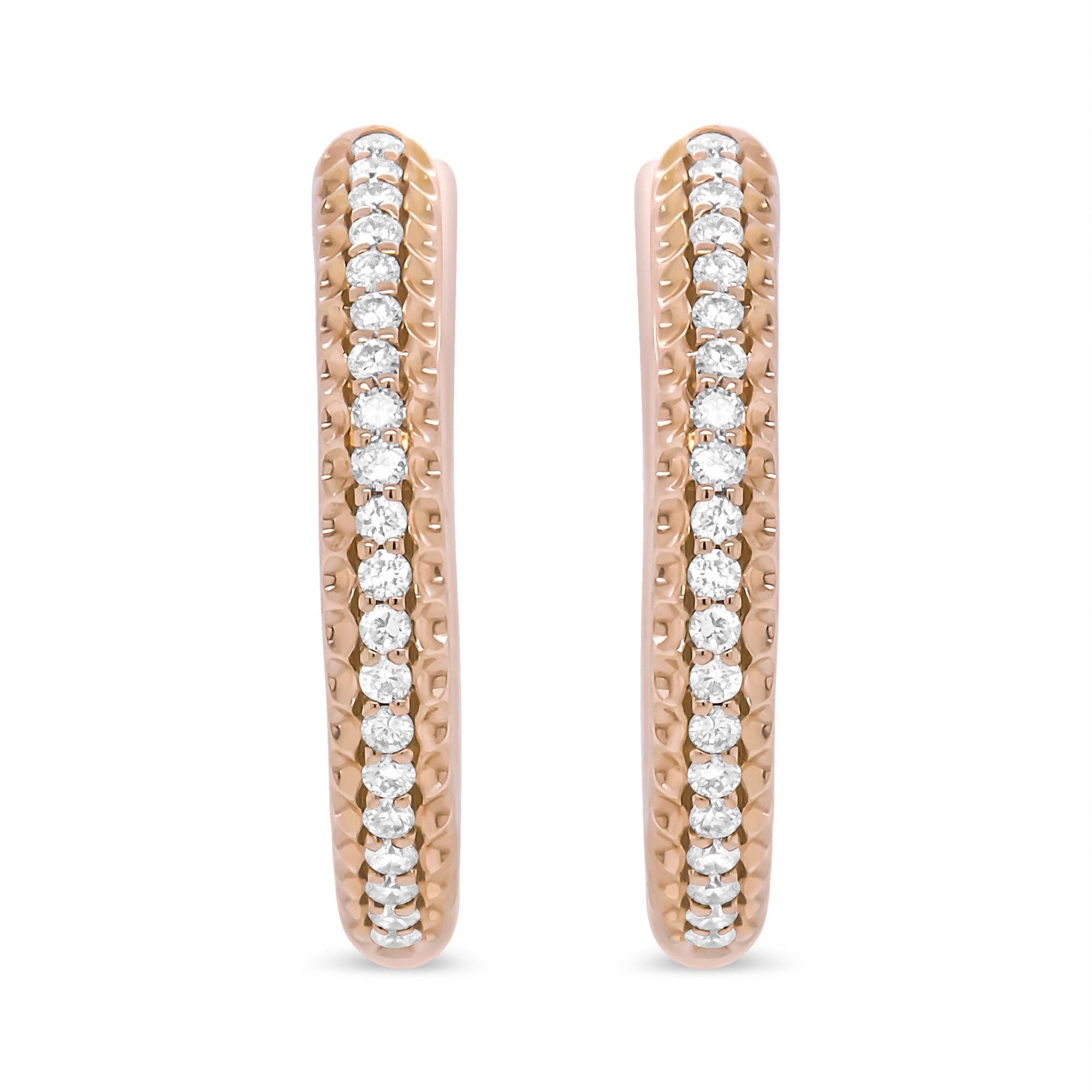 18K Rose Gold 1/3 Cttw Round Cut Diamond Hoop Earrings (F-G Color,