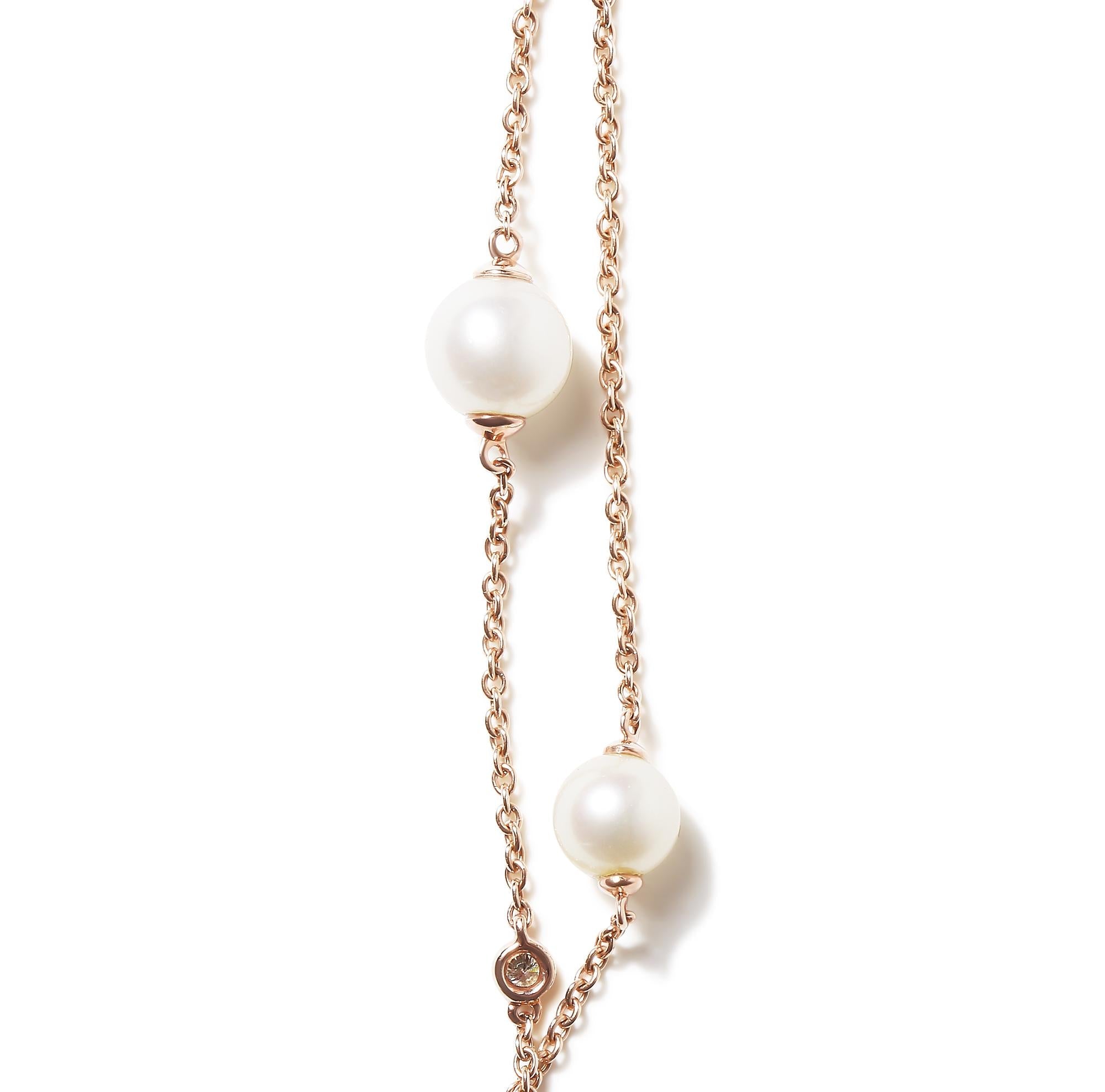 18K Rose Gold 1/2 Cttw Diamond and Freshwater Pearl Double Strand