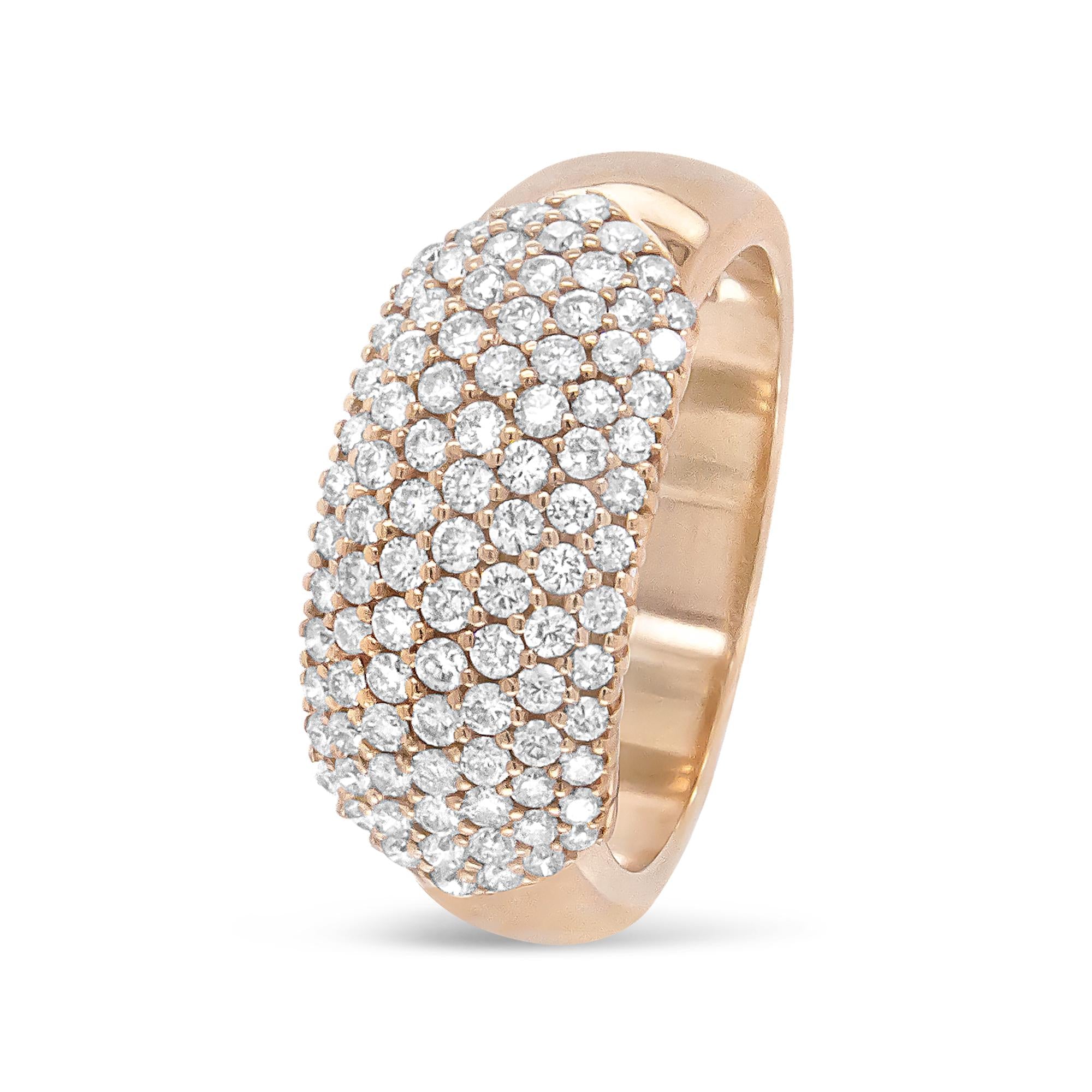 18K Rose Gold 1.00 Cttw Diamond Multi Row Dome Band Ring (F-G Color,