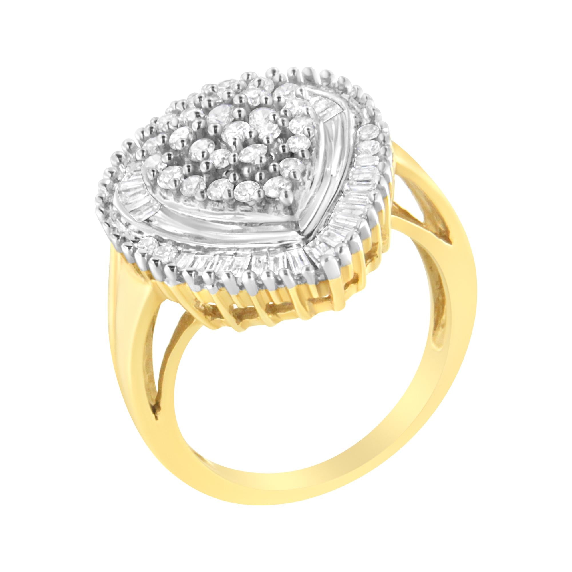 10K Yellow Gold 1.0 Cttw Round and Baguette Cut Diamond Oval Shaped