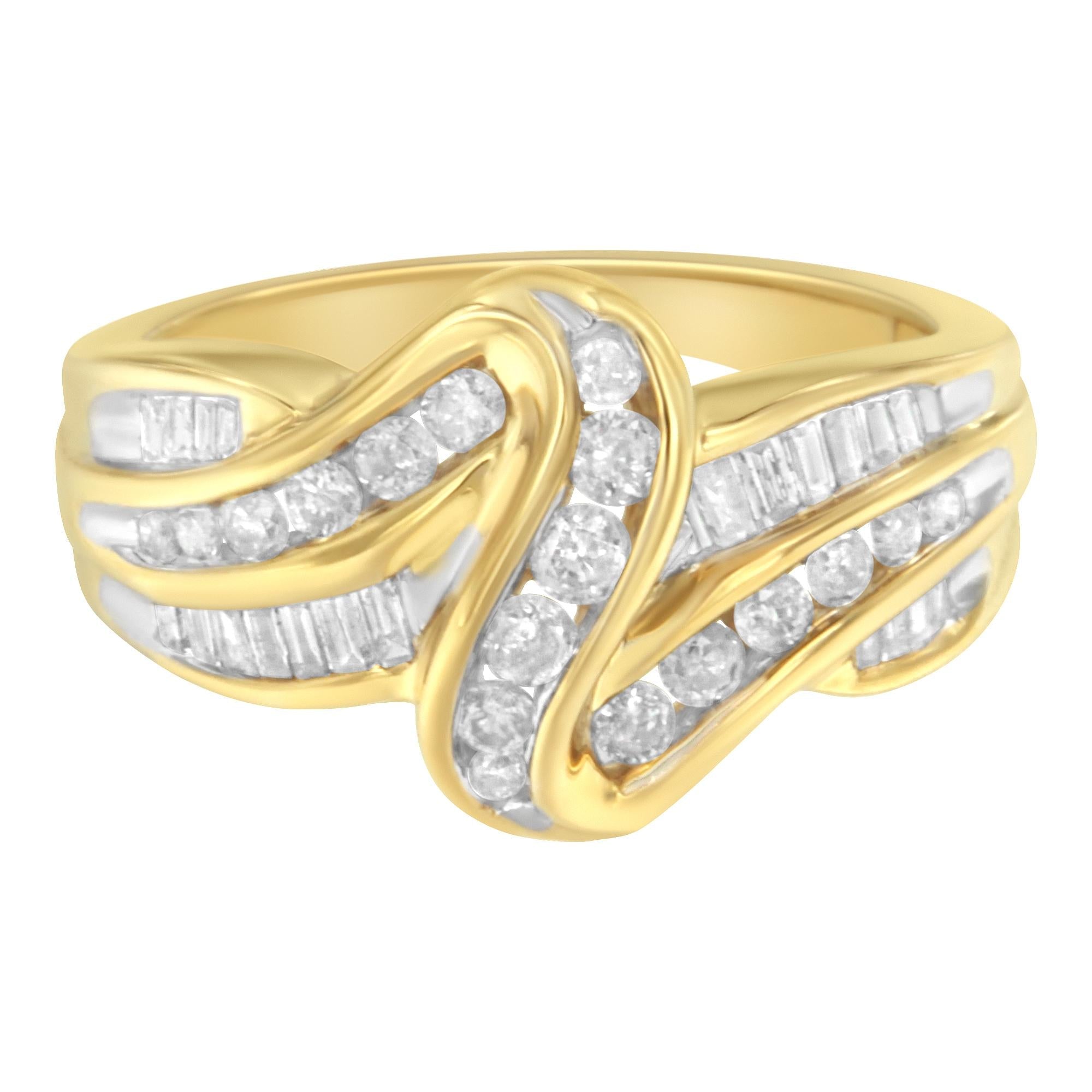 10K Yellow Gold 3/4 Cttw Channel Set Round and Baguette-cut Diamond