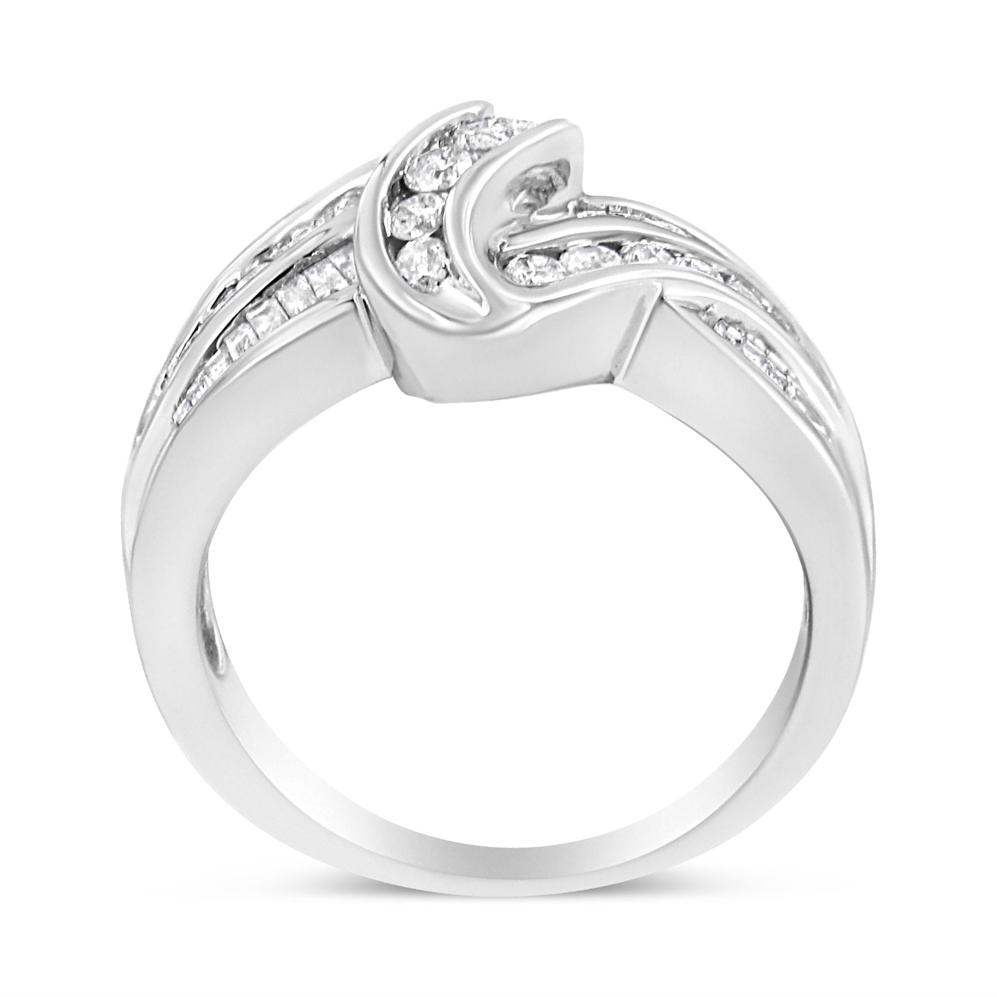 10K White Gold Ring 3/4 Cttw Round-Cut Diamond Bypass Ring (H-I Color,