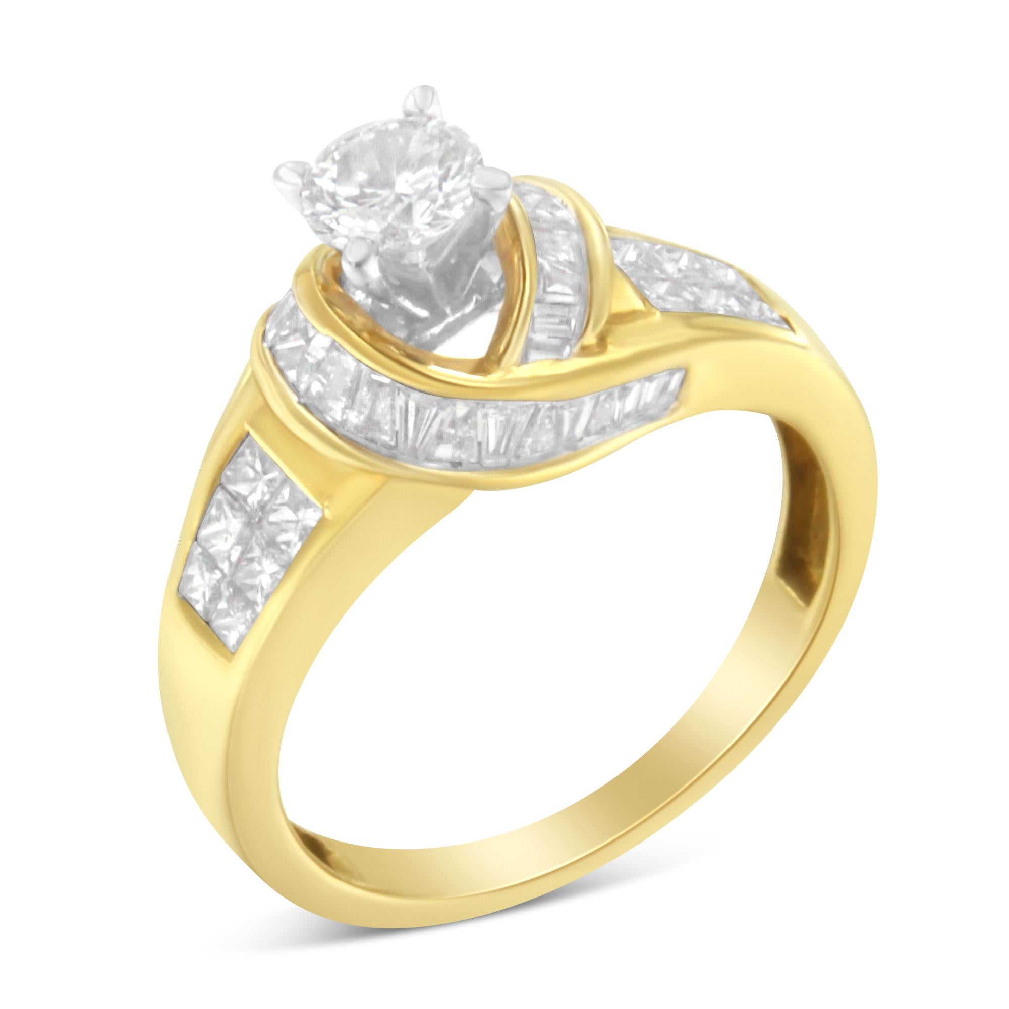 14K Two-Toned Gold Round, Baguette and Princess Cut Diamond Ring (1