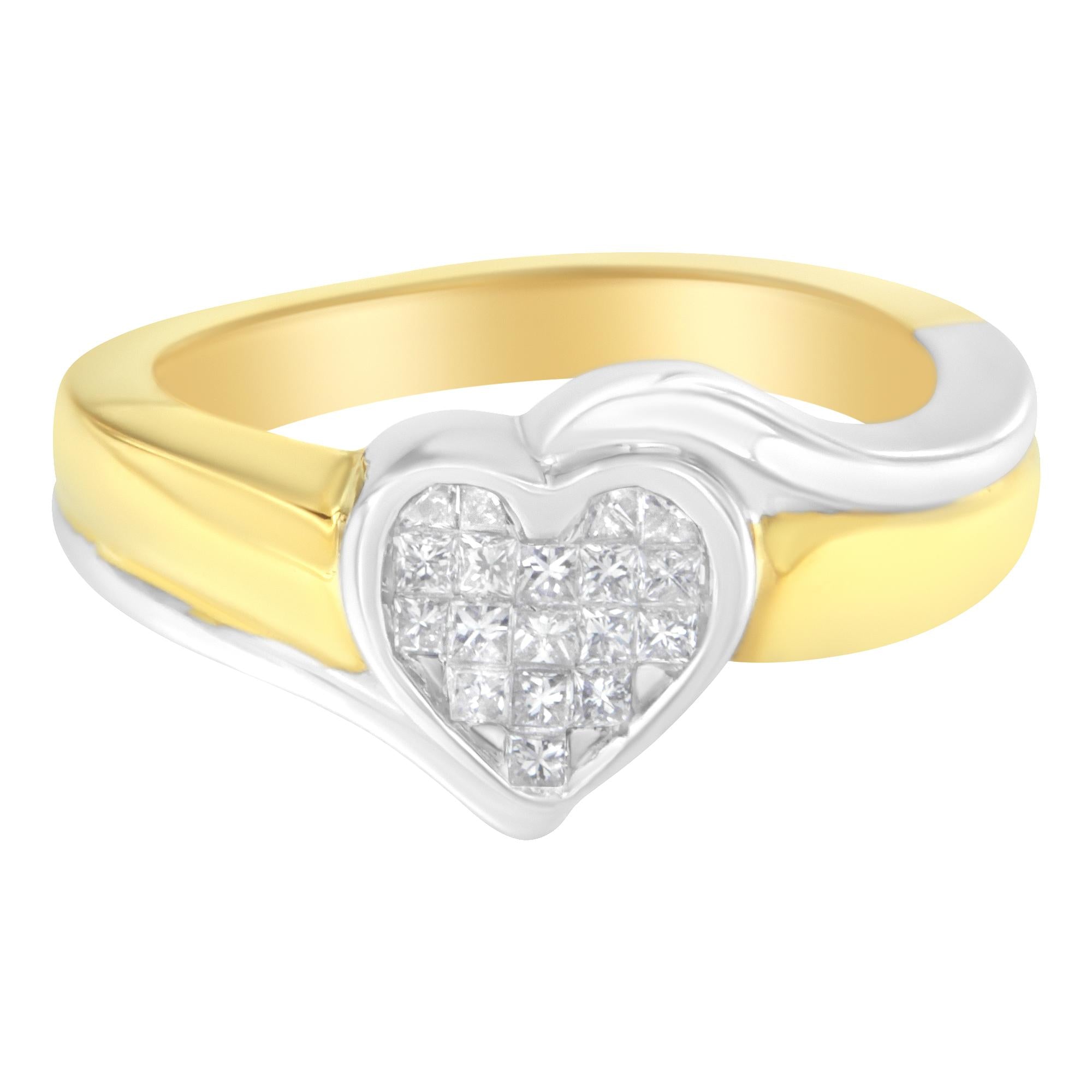 14K Two-Toned Gold Princess-Cut Diamond Heart Promise Ring (1/4 Cttw,