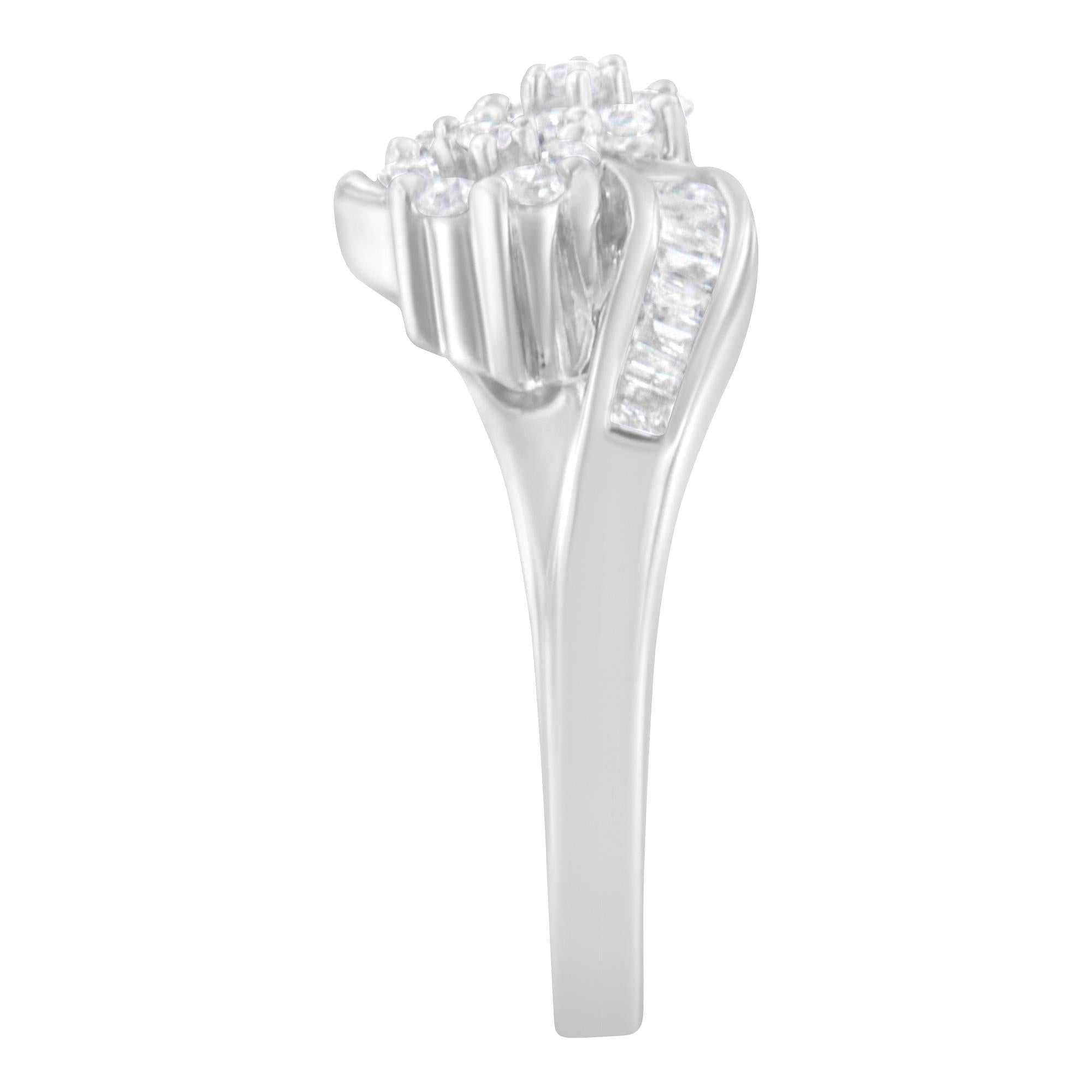 14K White Gold Round and Baguette Diamond Bypass Ring (1/2 cttw, H-I