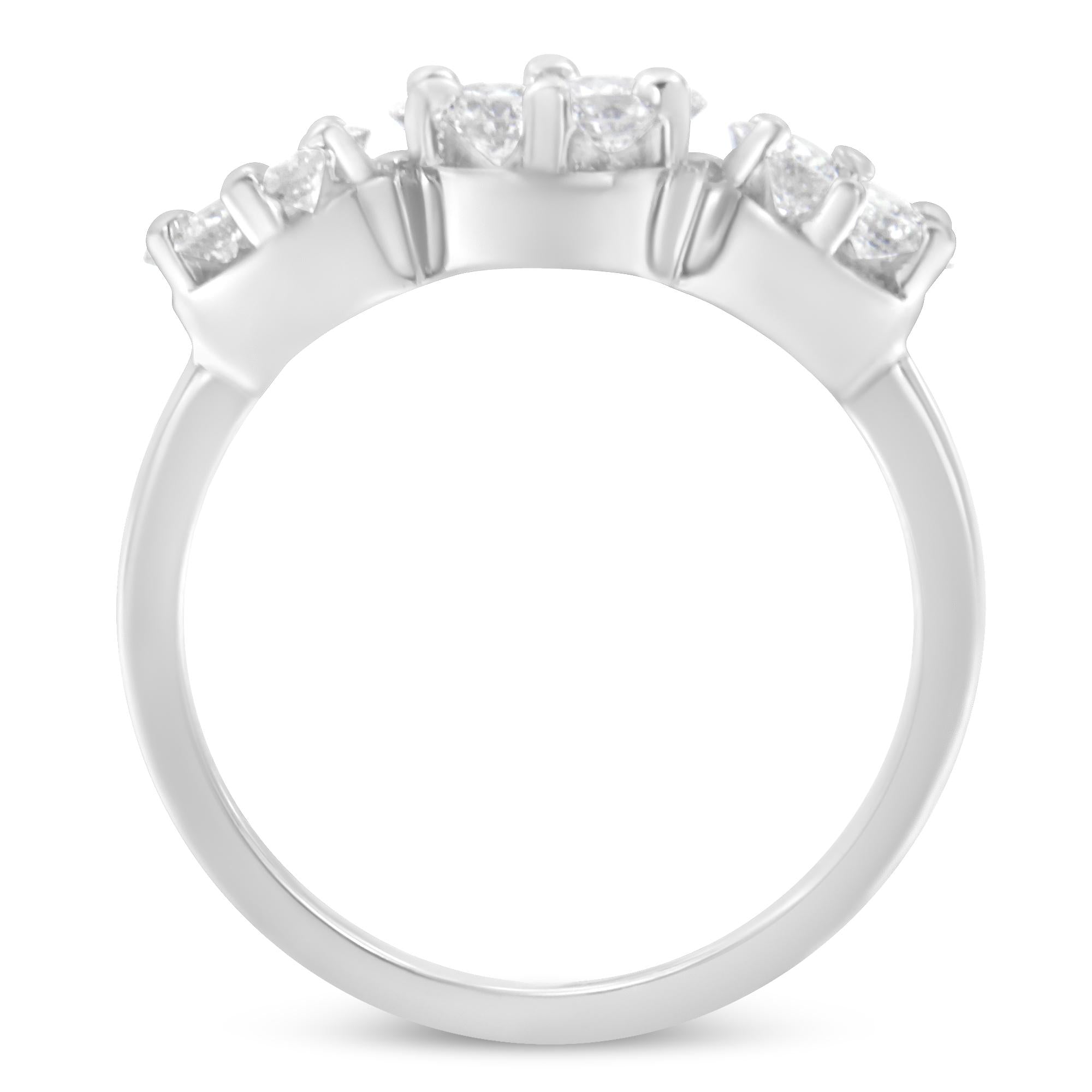 14K White Gold 1-1/4 Cttw Brilliant Cut Diamond Three Round Floral