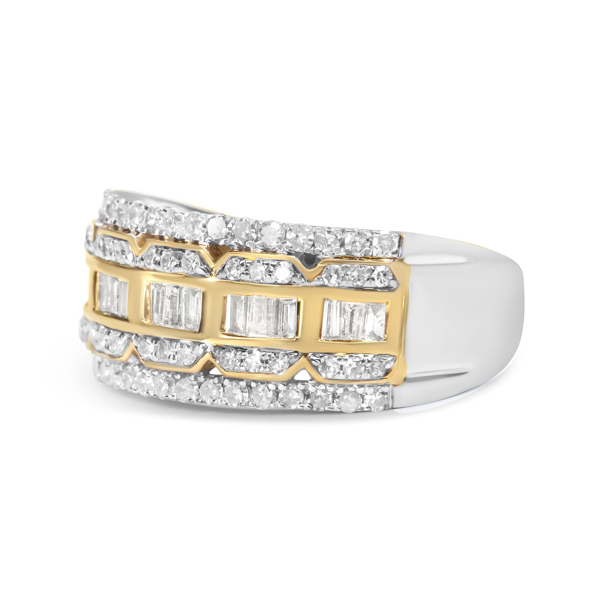 10K White and Yellow Gold 1.00 Cttw Baguette and Round cut Diamond Art