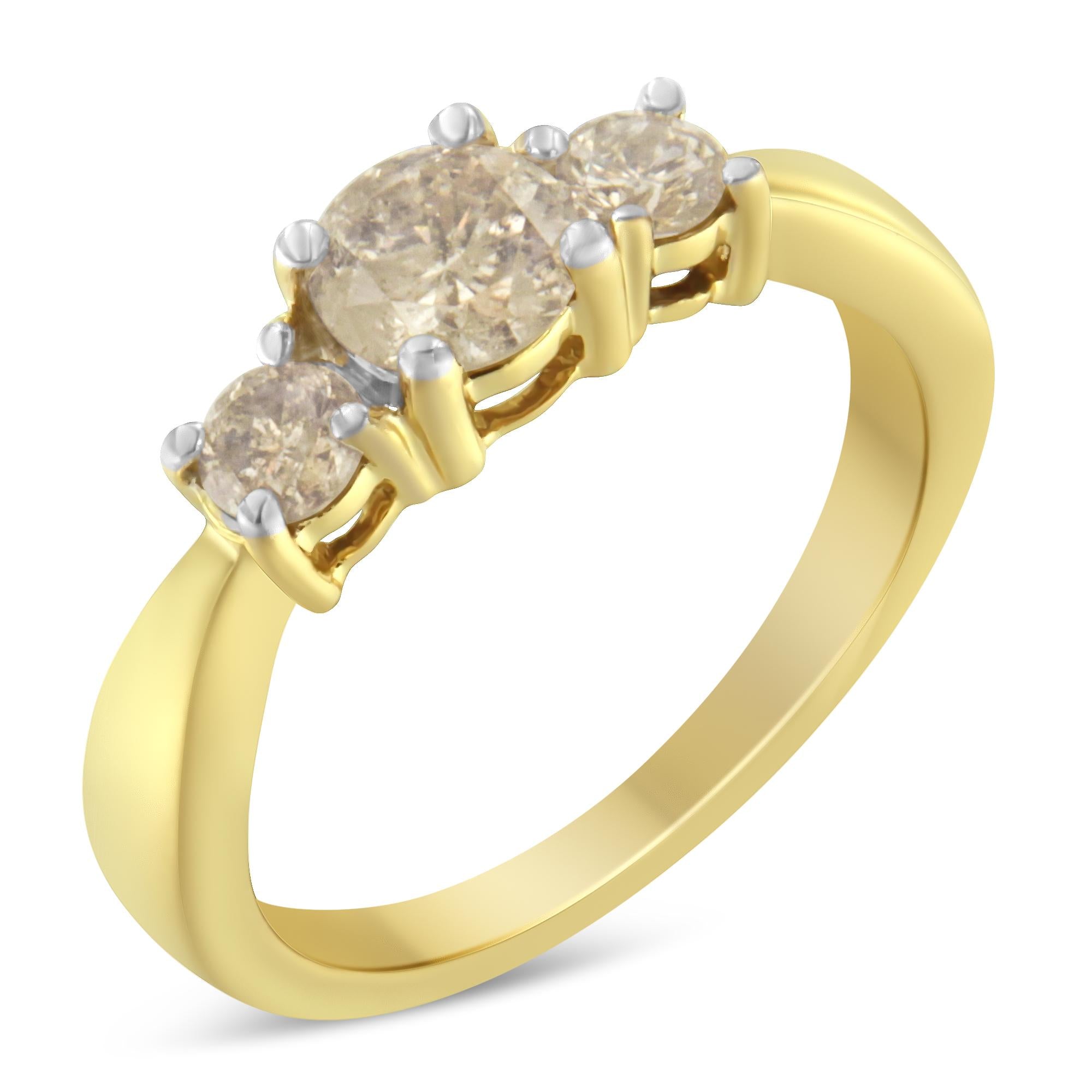 10K Yellow Gold Three Stone Diamond Band Ring (1.00 cttw, J-K Color,