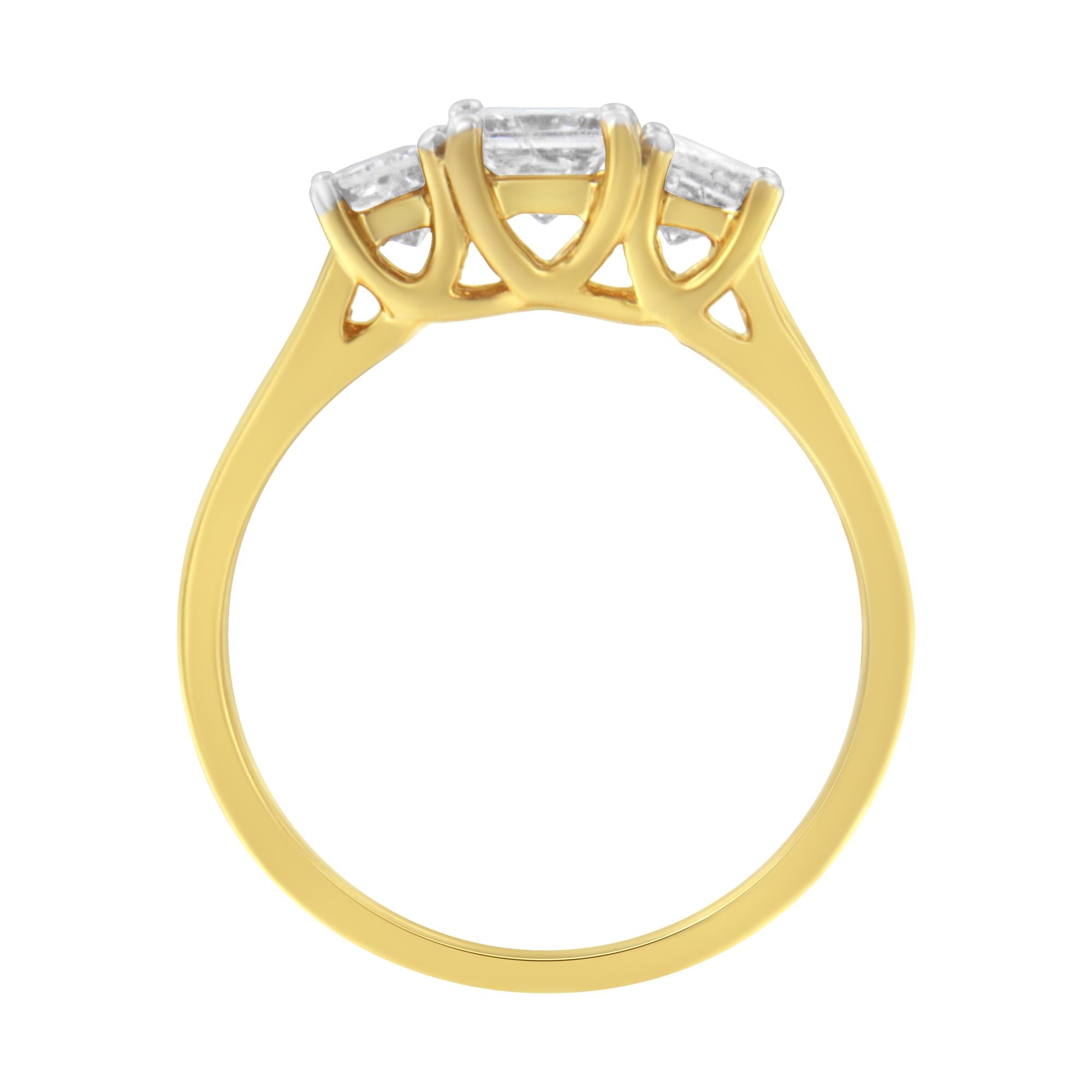 10K Yellow Gold Princess-Cut Diamond Three Stone Band Ring (1 Cttw,