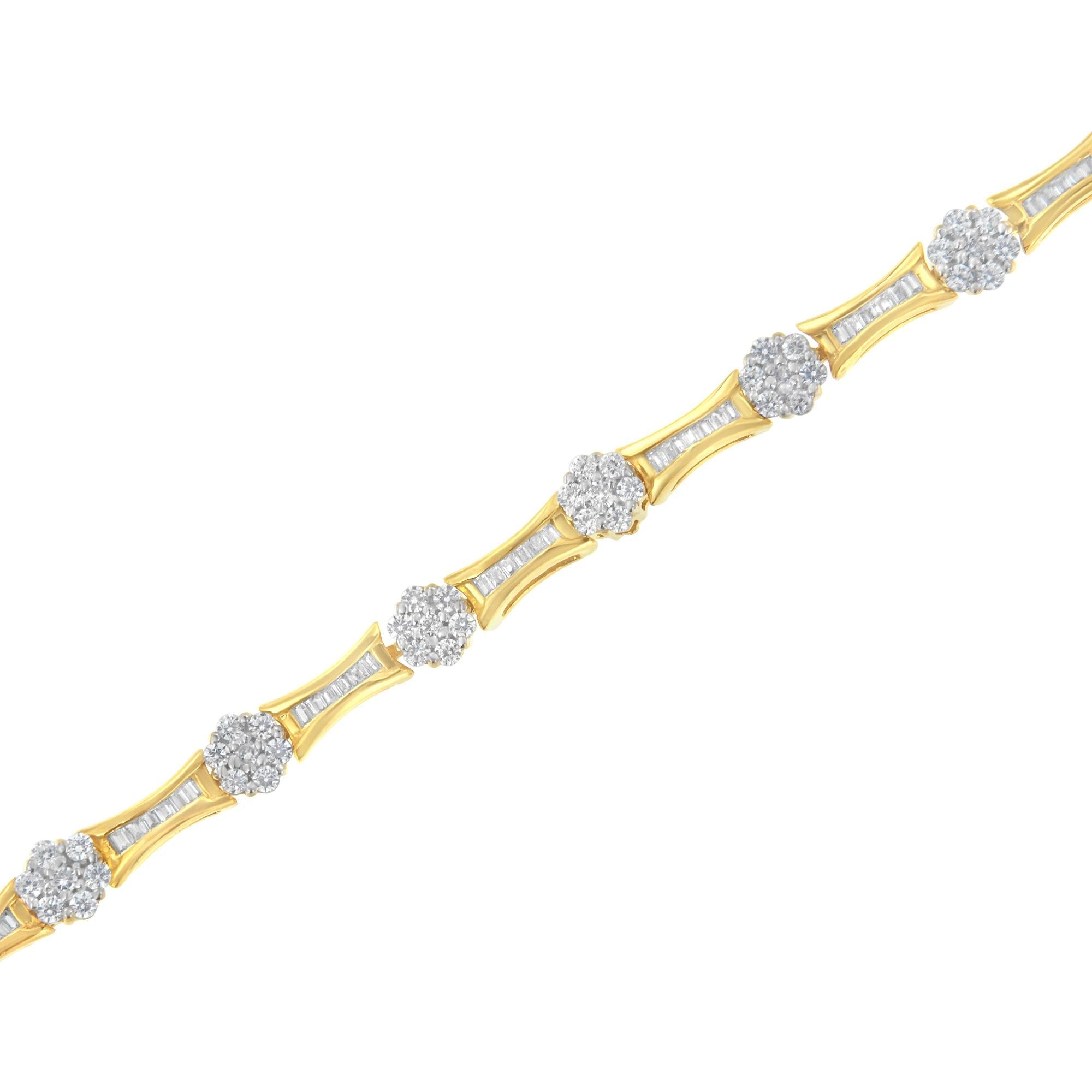 10K Yellow and White Gold 2.00 cttw Round and Baguette-Cut Diamond
