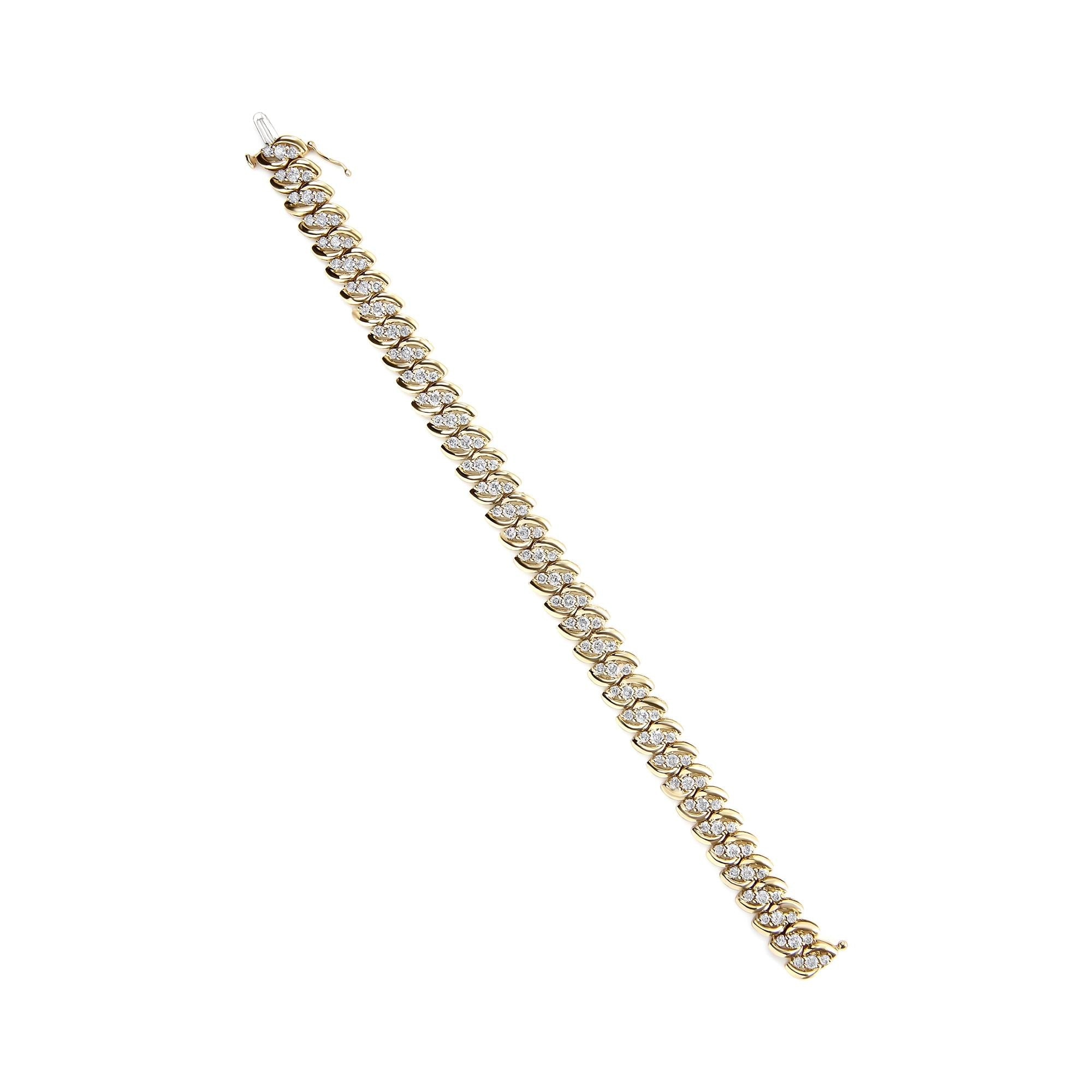 10K Yellow Gold 5.0 Cttw Diamond Double Row S-Link Cuban Bracelet (J-K