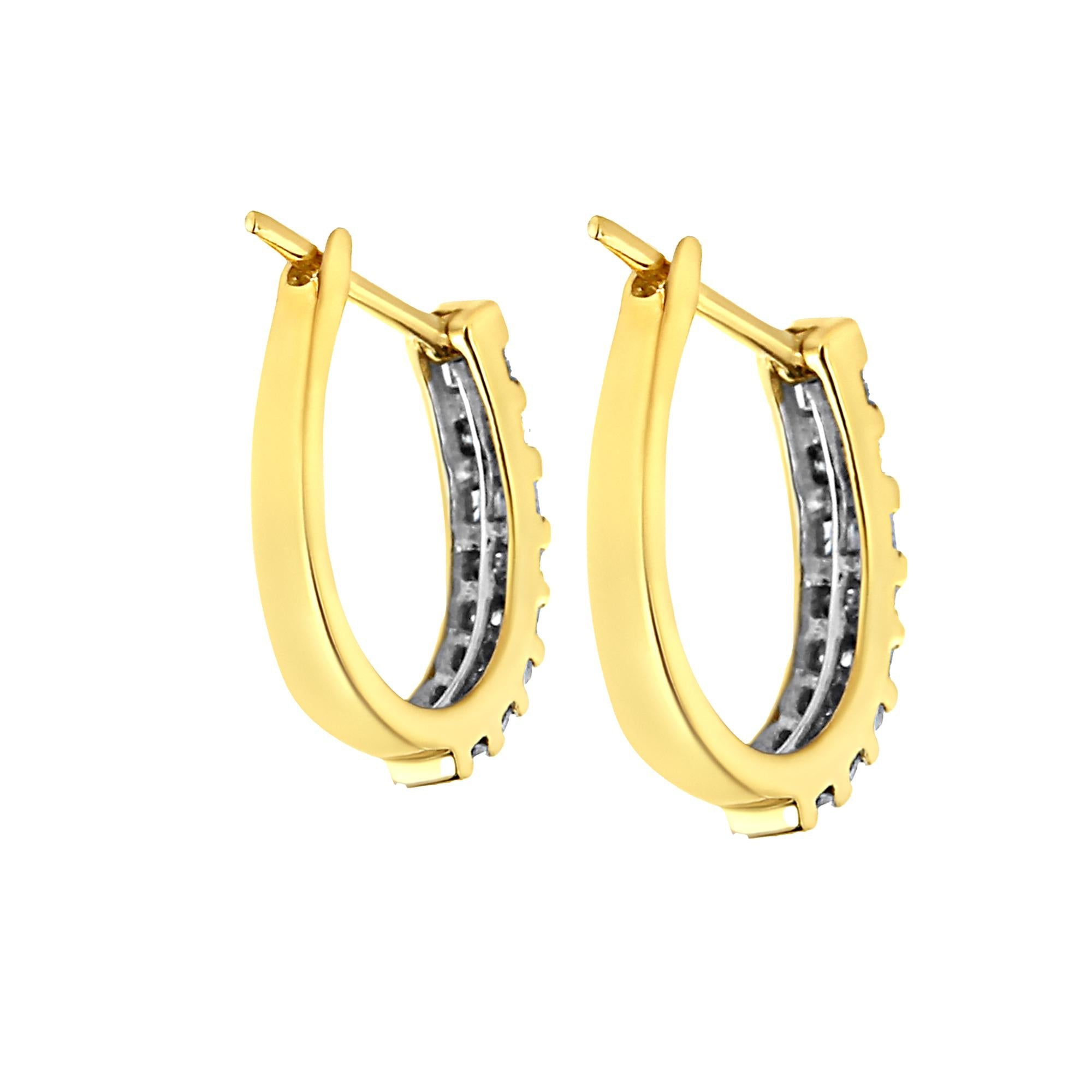 10K Gold Round and Baguette-Cut Diamond Hoop Earrings (I-J Color,
