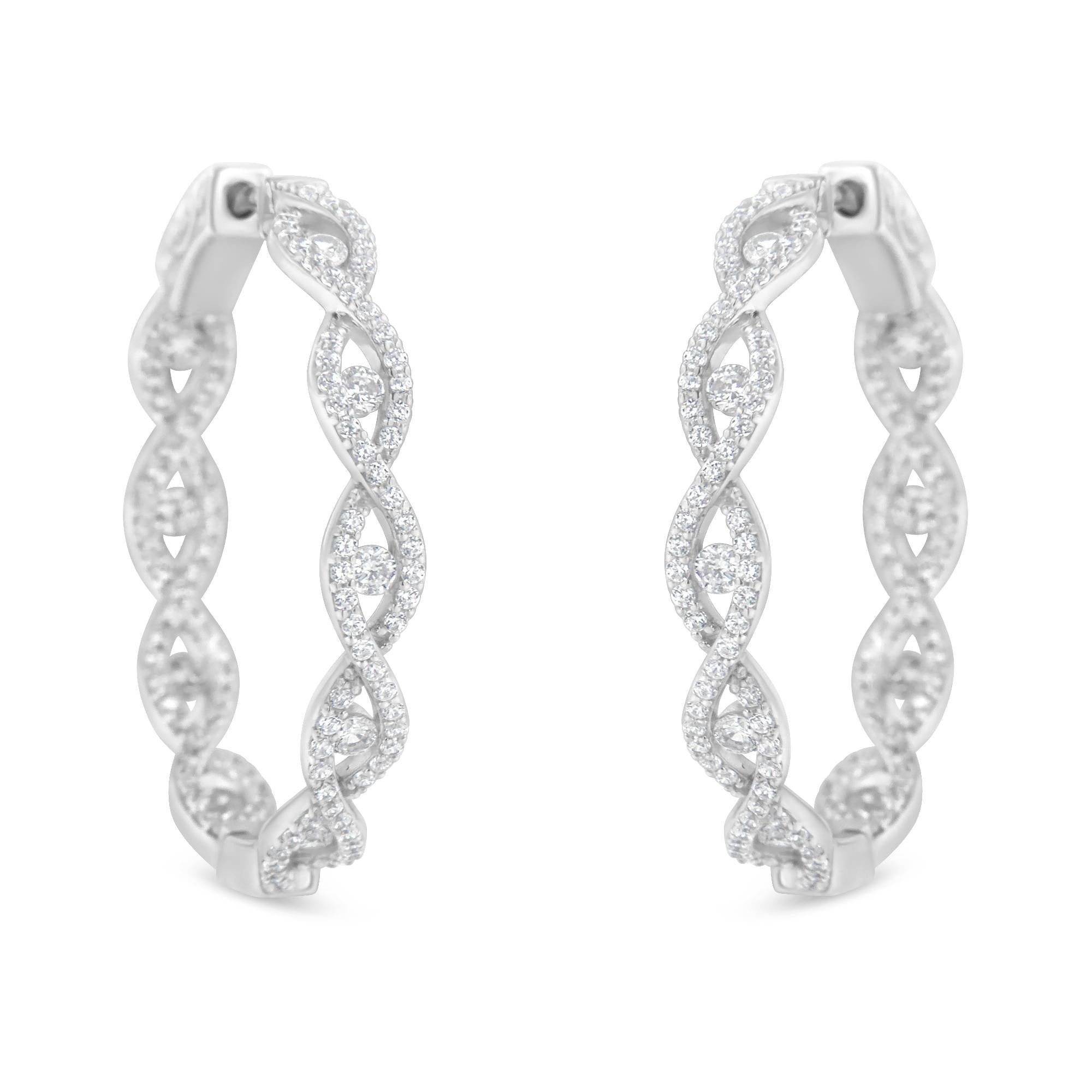 10K White Gold Diamond Hoop Earrings (1 1/2 cttw, H-I Color, I1-I2