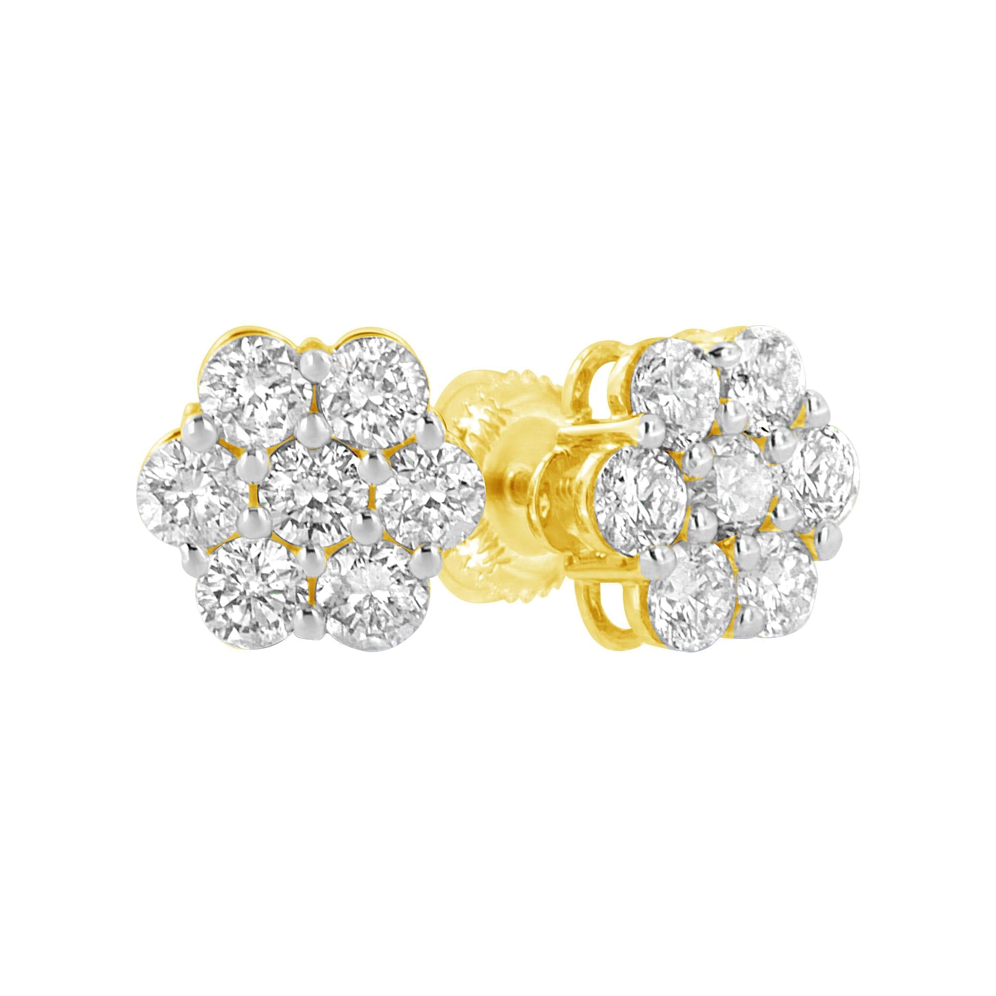 14K Yellow Gold 1.0 Cttw Diamond Flower Earring (J-K Color, I1-I2