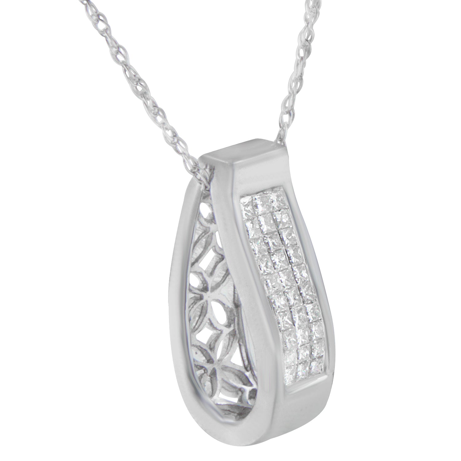 14K Gold 1/2 Cttw Invisible Set Princess Cut Diamond Vertical Bar