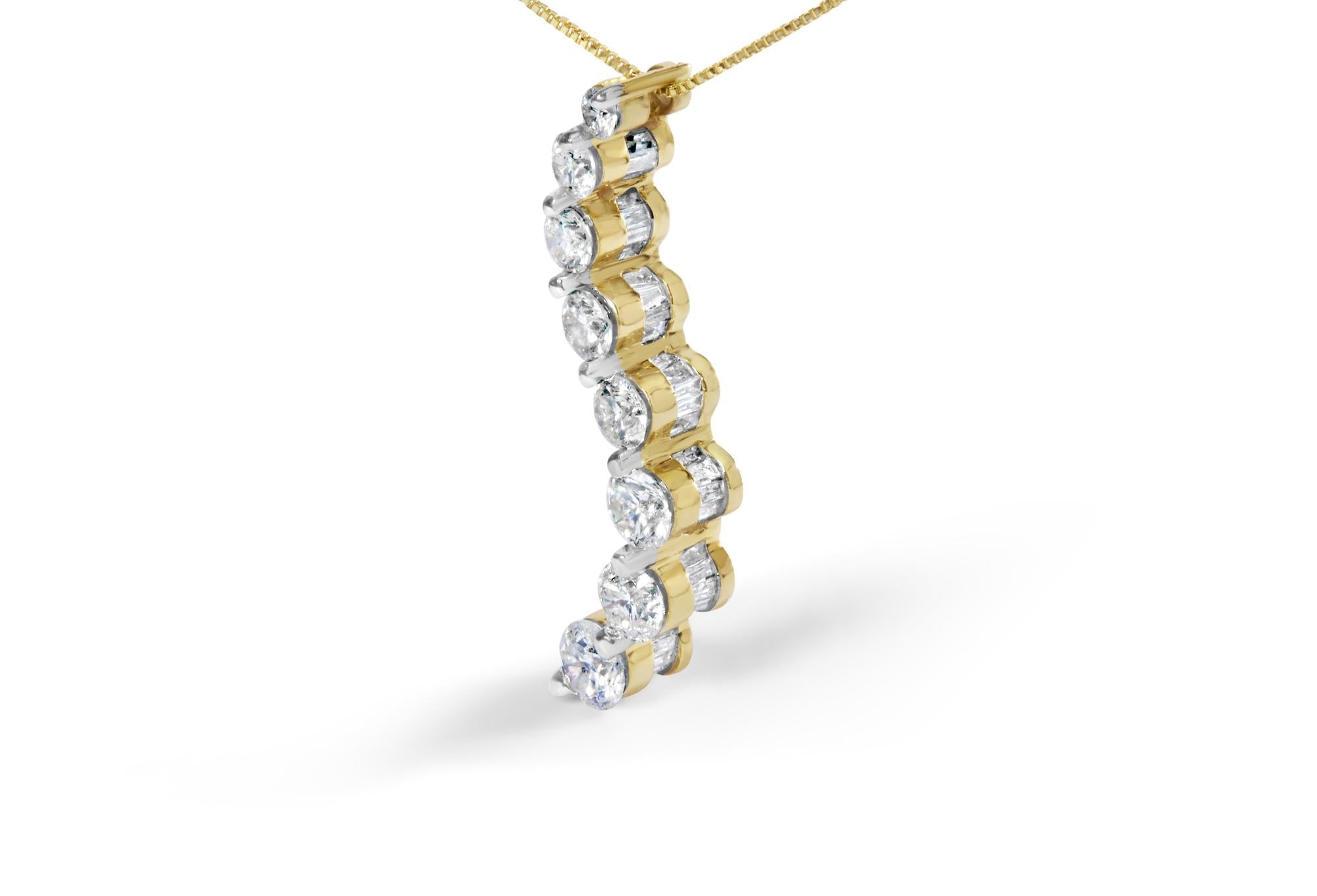 14k Yellow Gold 3.0 cttw Baguette and Brilliant Round-Cut Diamond