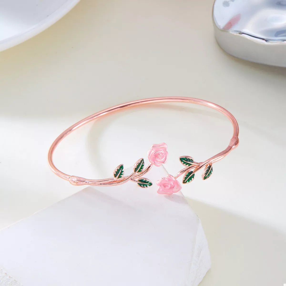 Rose Bypass Ring and Bracelet Jewelry Set