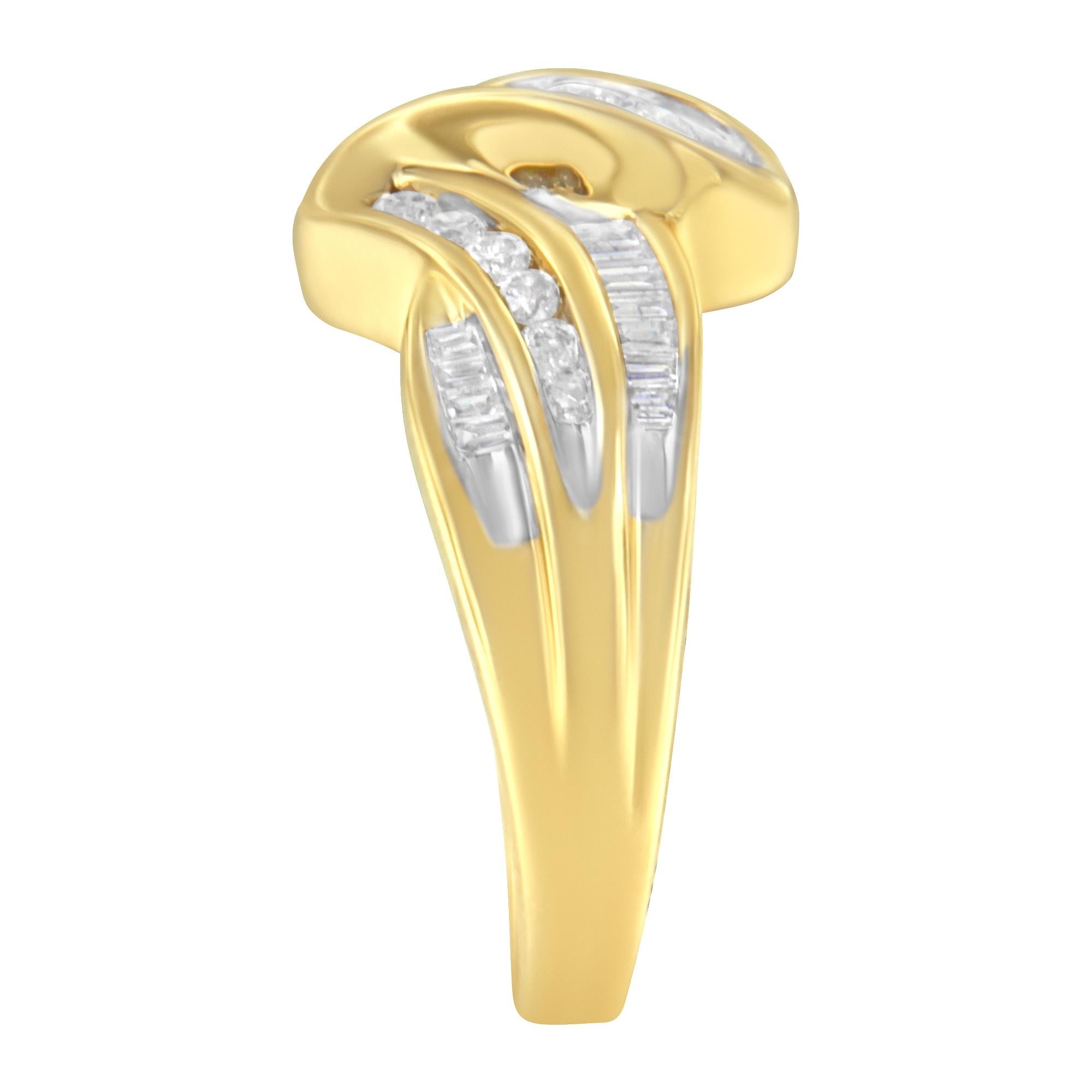 10K Yellow Gold 3/4 Cttw Channel Set Round and Baguette-cut Diamond