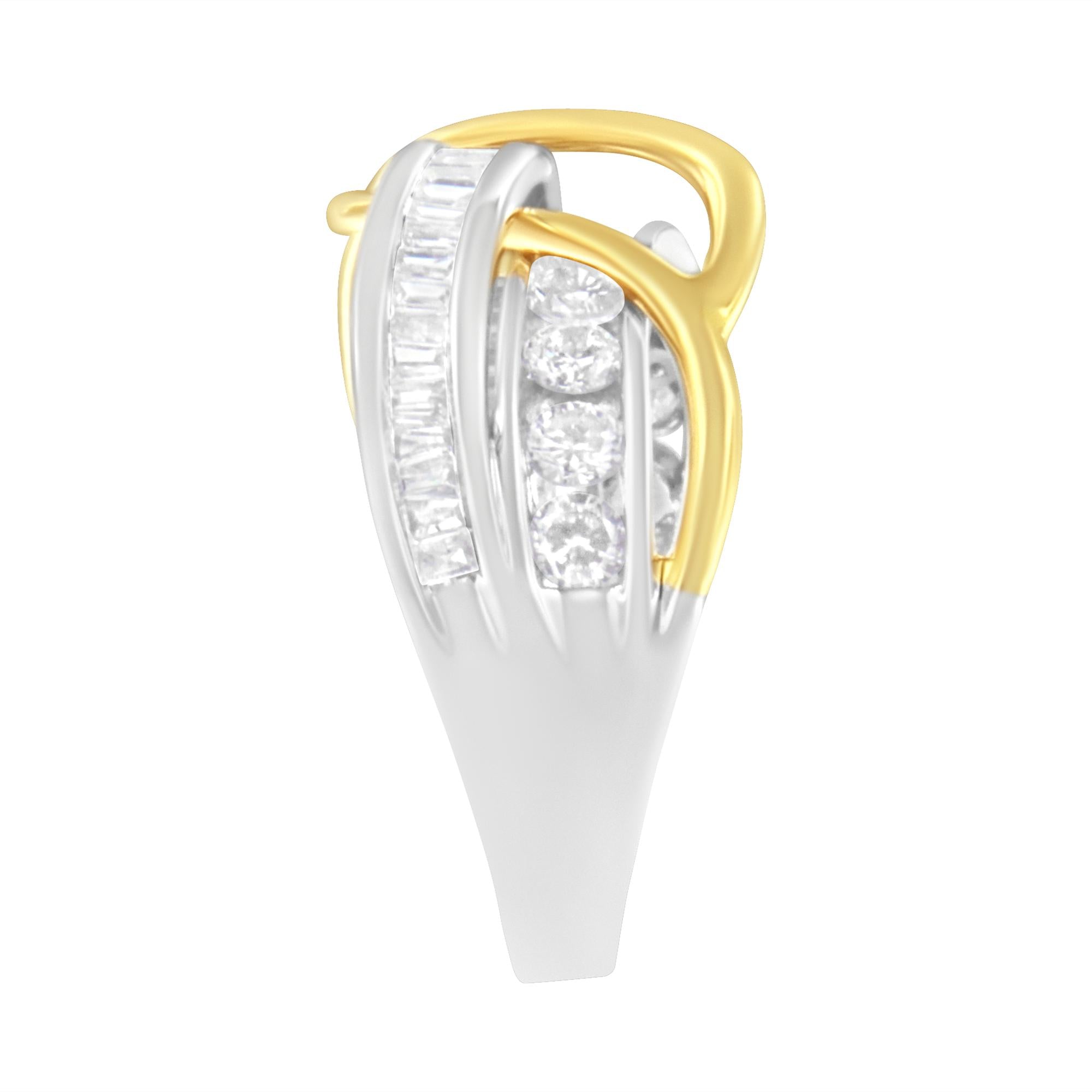 10K White and Yellow Gold 1 1/10 cttw Channel-Set Diamond Bypass Band