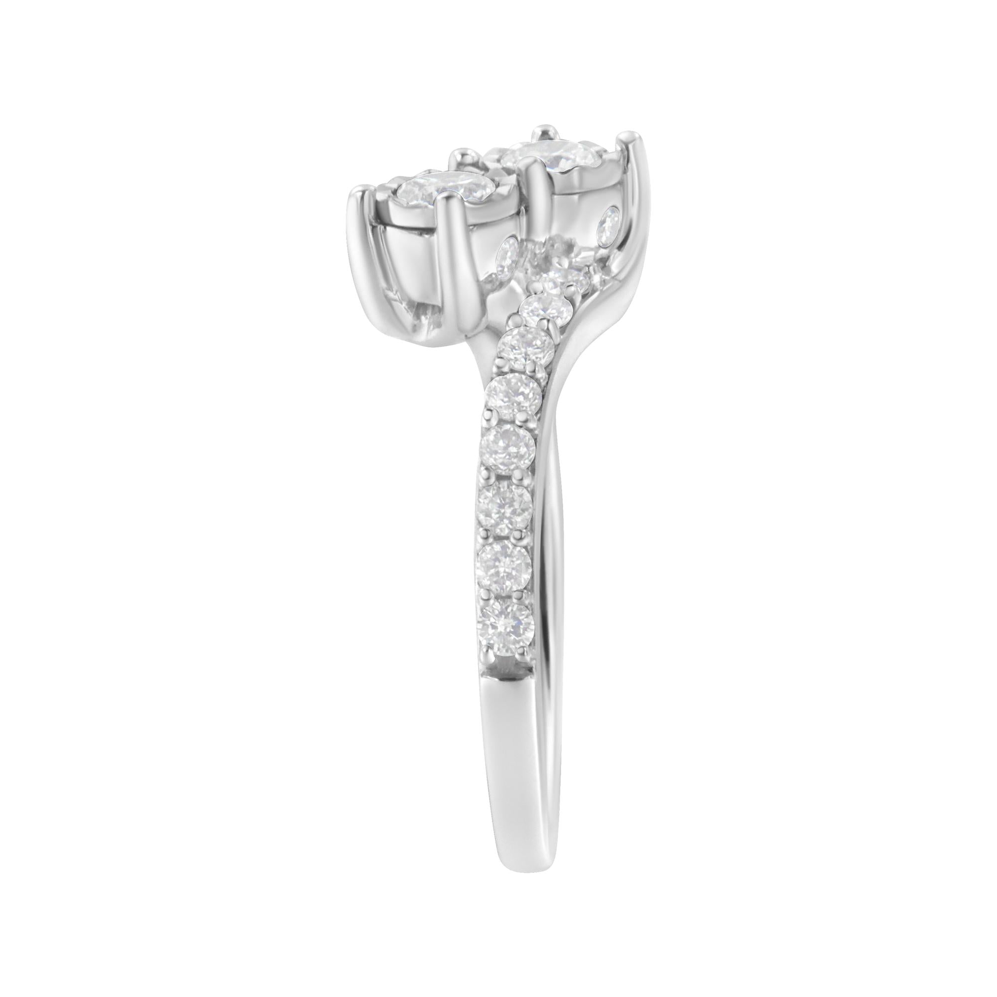 10K White Gold Two-Stone Miracle-Set Diamond Bypass Ring (1 Cttw, H-I