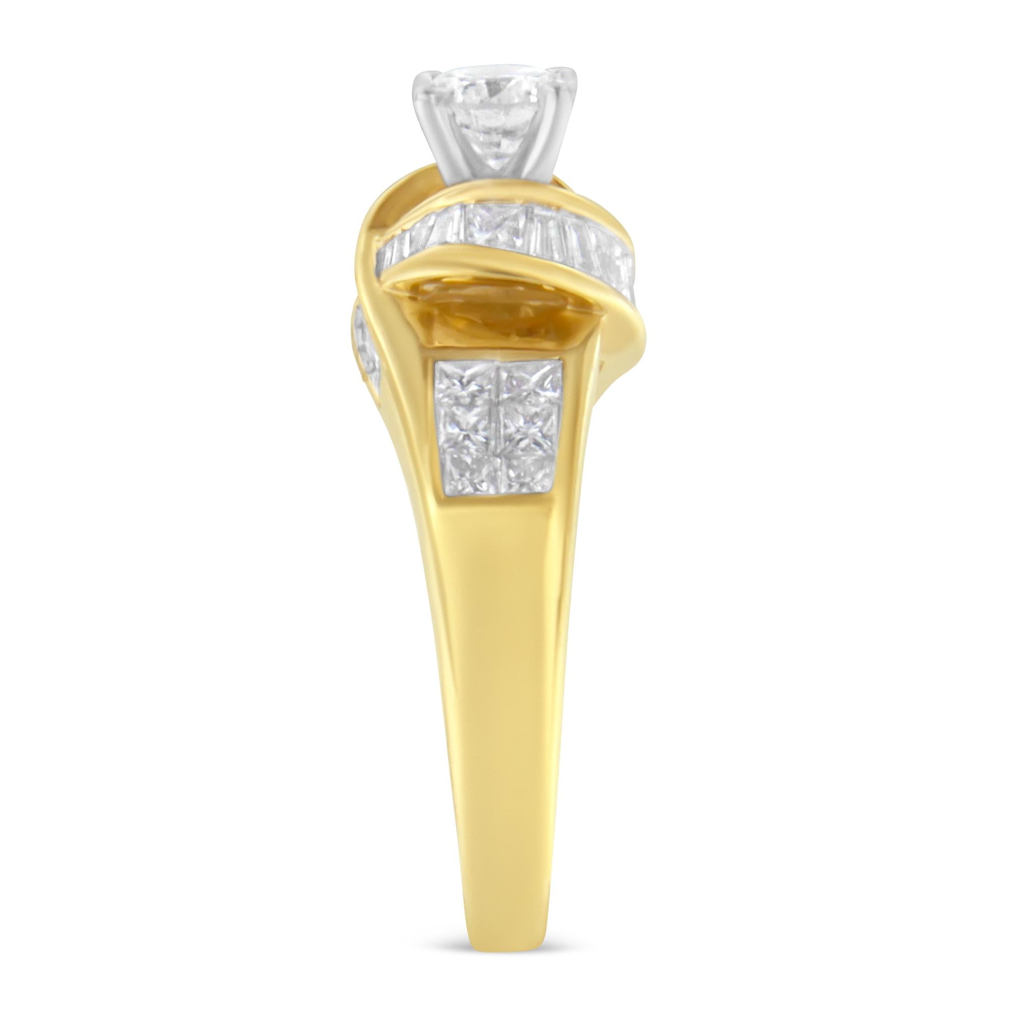 14K Two-Toned Gold Round, Baguette and Princess Cut Diamond Ring (1