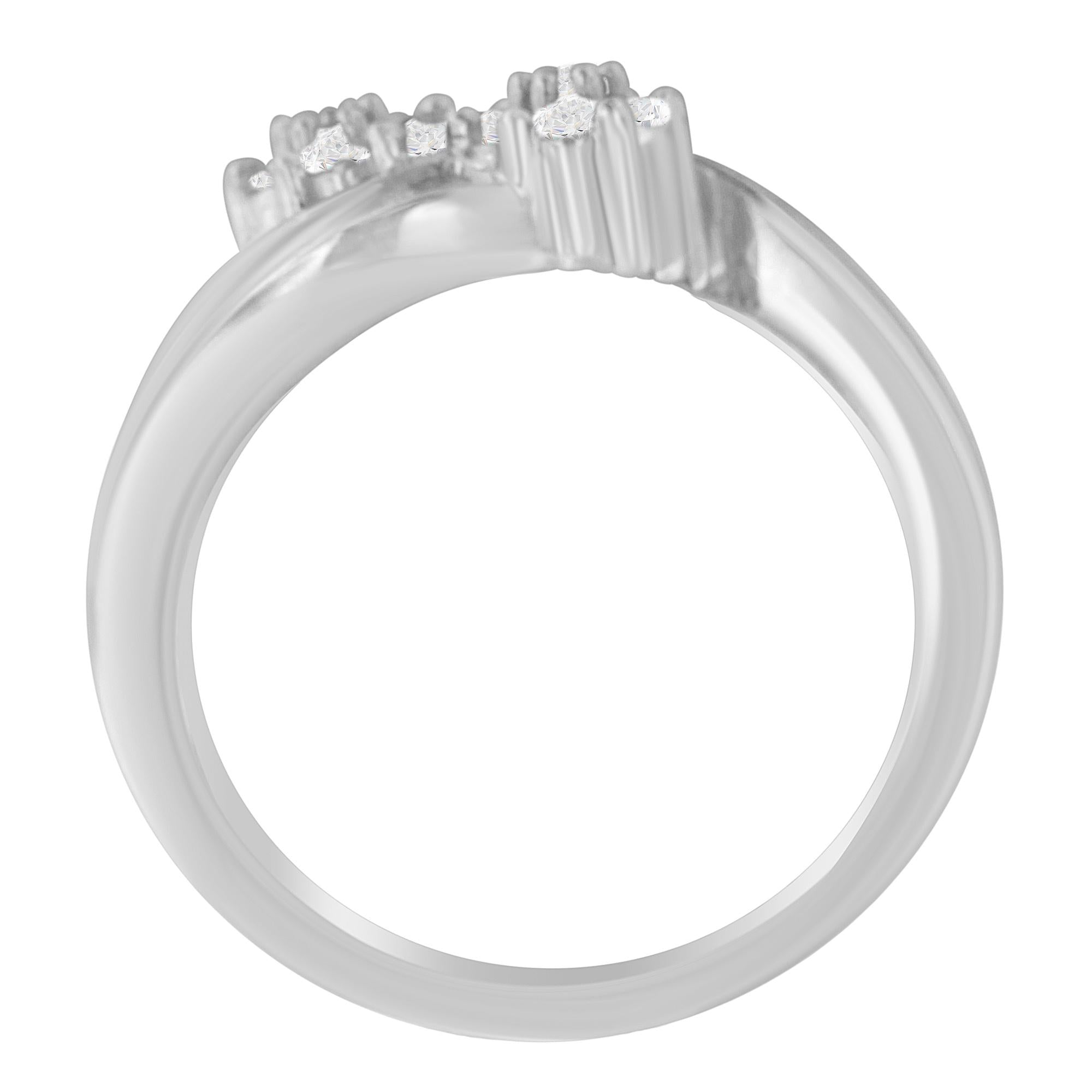 14K White Gold Round and Baguette Diamond Bypass Ring (1/2 cttw, H-I