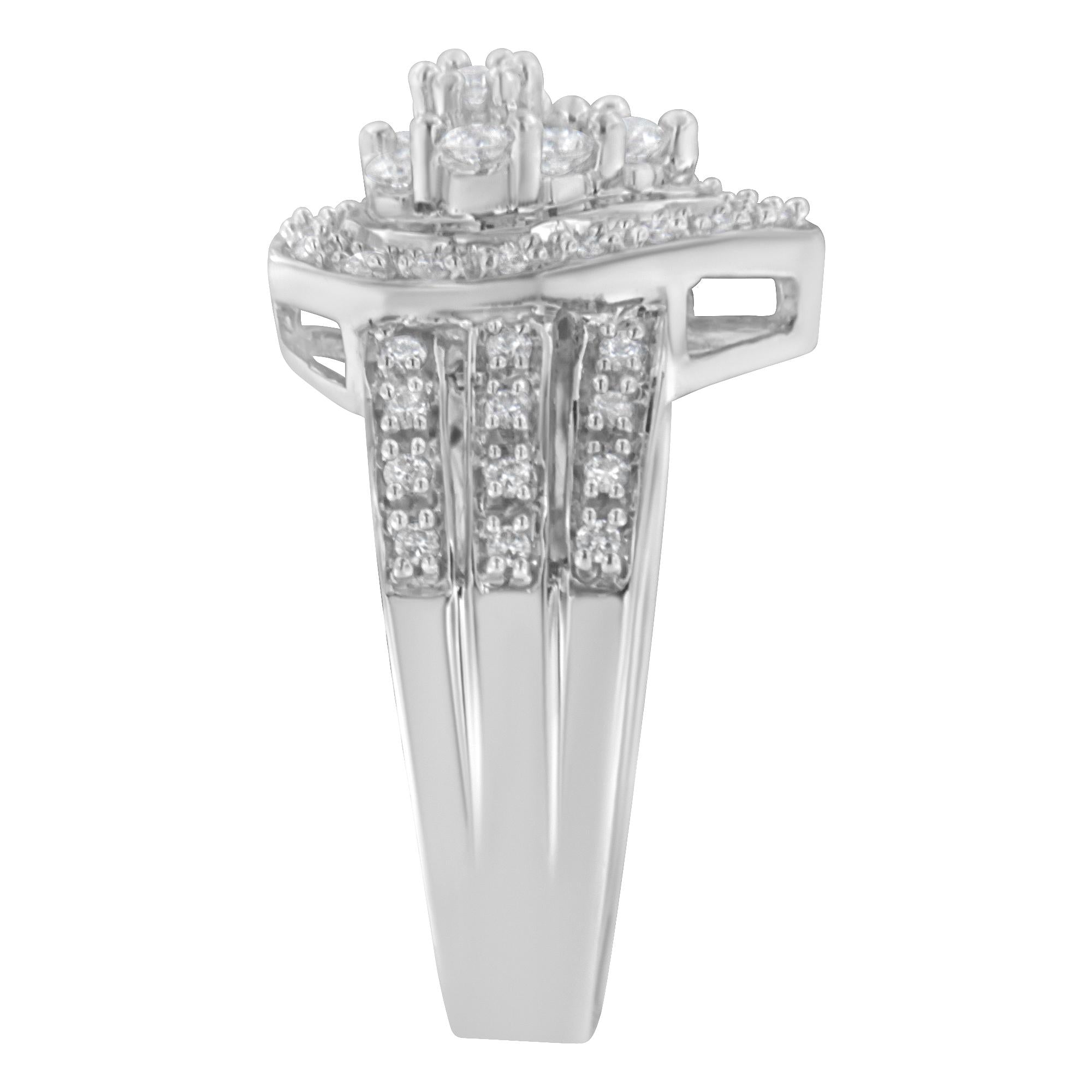 10K White Gold Diamond Cocktail Teardrop Ring (1/2 Cttw, H-I Color,