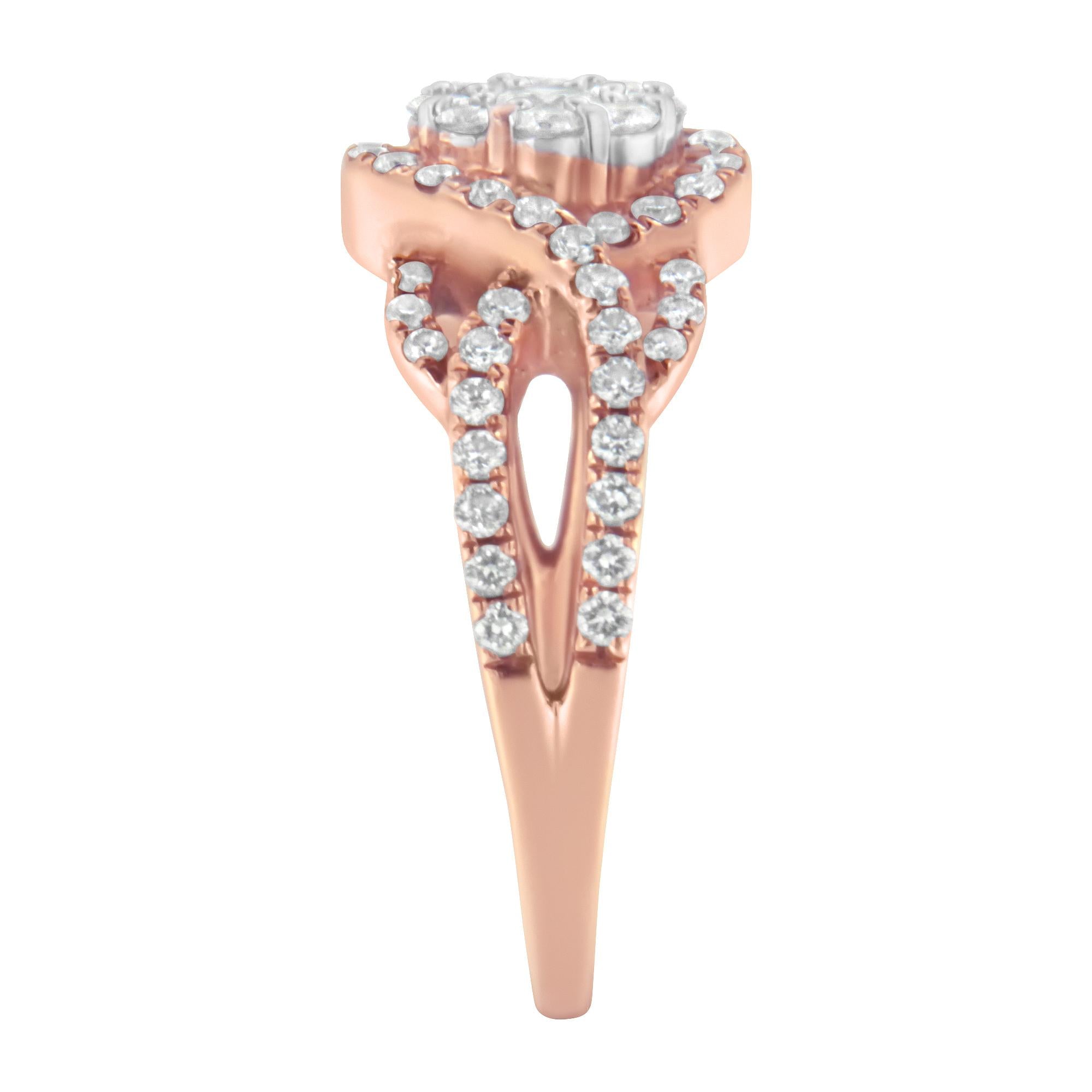 10K Rose Gold 3/4 Cttw Diamond Floral Cluster Head and Twisted Shank