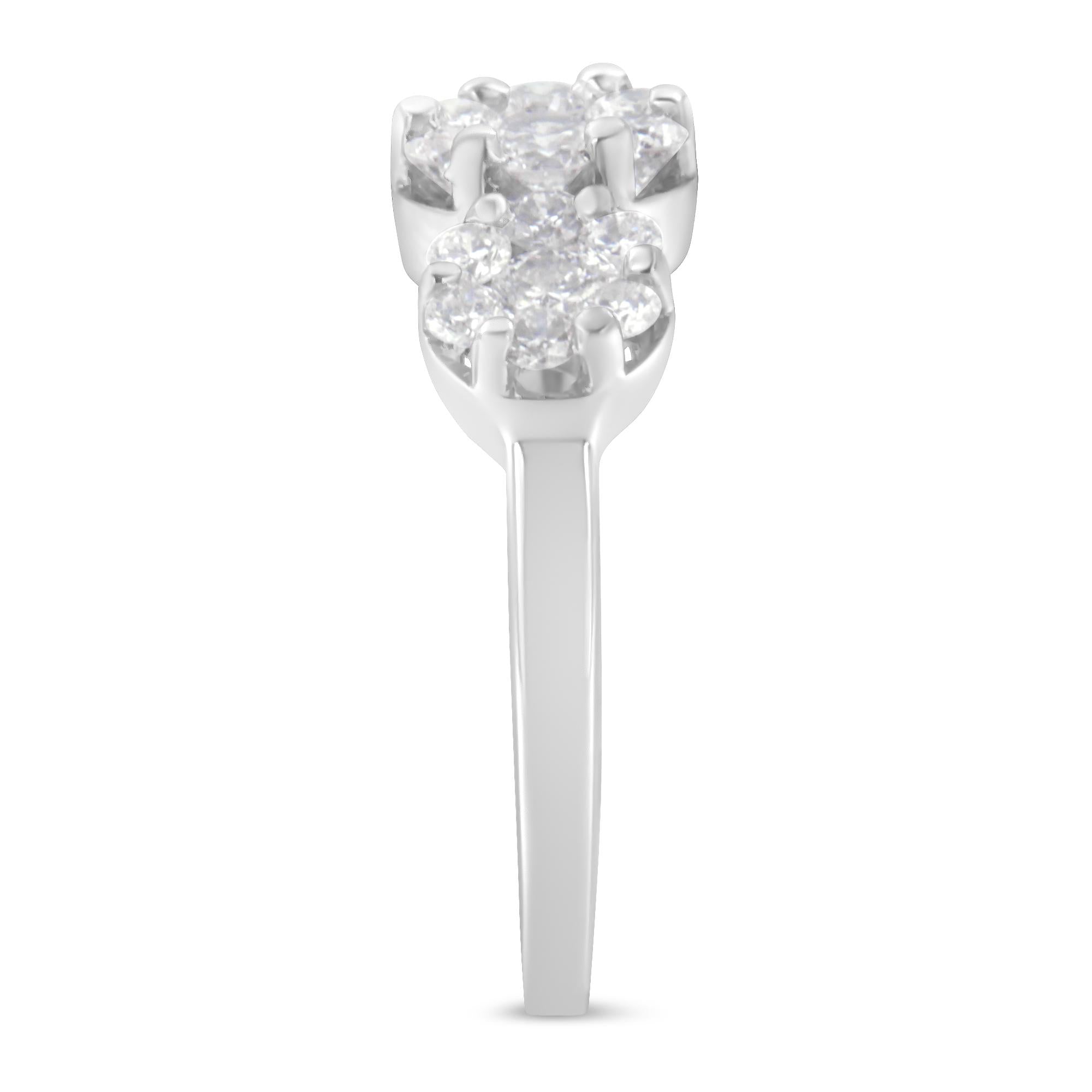 14K White Gold 1-1/4 Cttw Brilliant Cut Diamond Three Round Floral