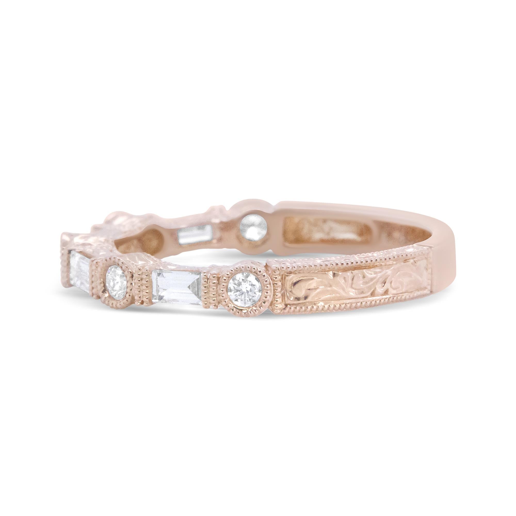 14K Rose Gold 3/8 Cttw Baguette and Round Diamond Bridal Band - (H-I