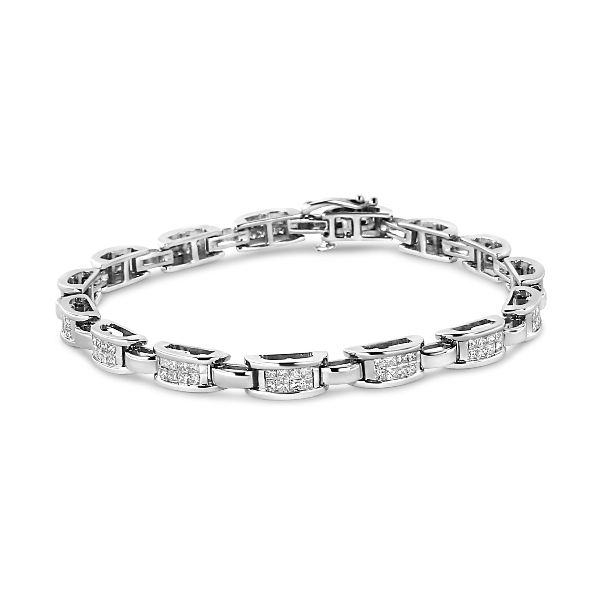 14K White Gold 2.00 Cttw Invisble-Set Princess Diamond Link Bracelet