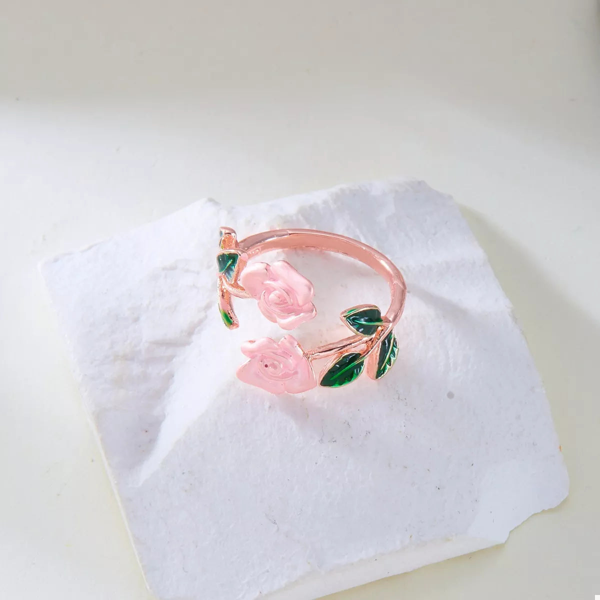 Rose Bypass Ring and Bracelet Jewelry Set