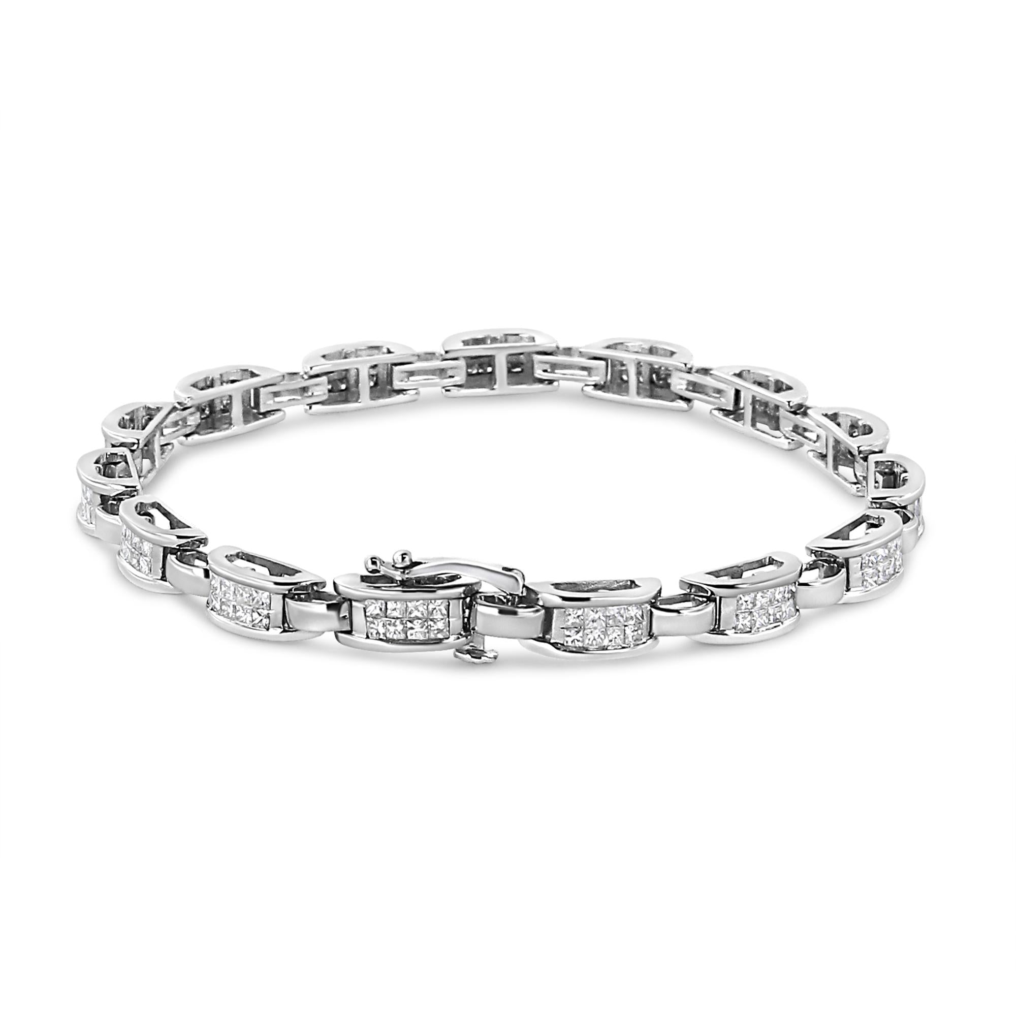 14K White Gold 2.00 Cttw Invisble-Set Princess Diamond Link Bracelet