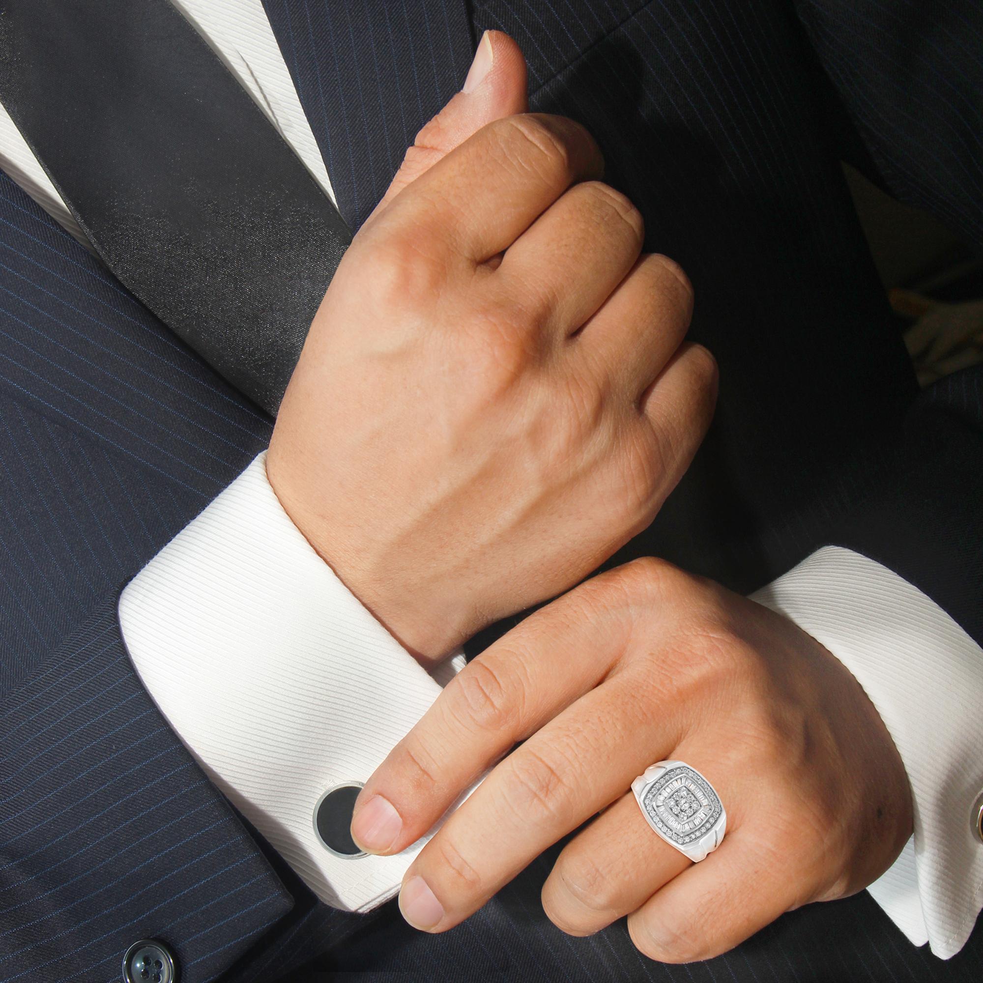 14K White Gold Men's Diamond Band Ring (1 cttw, H-I Color, SI1-I2