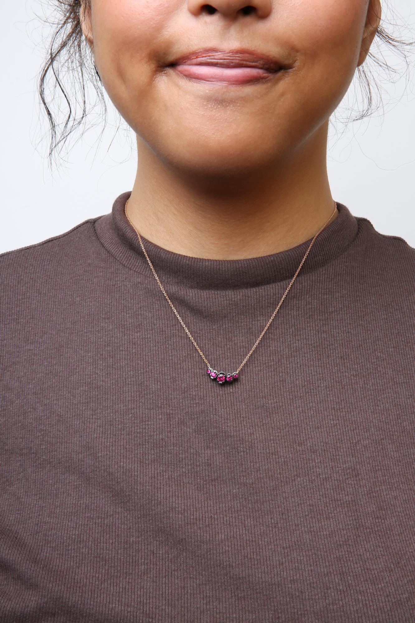 18K Rose Gold 3/4 Cttw Pave Diamonds and Graduated Red Ruby Gemstone