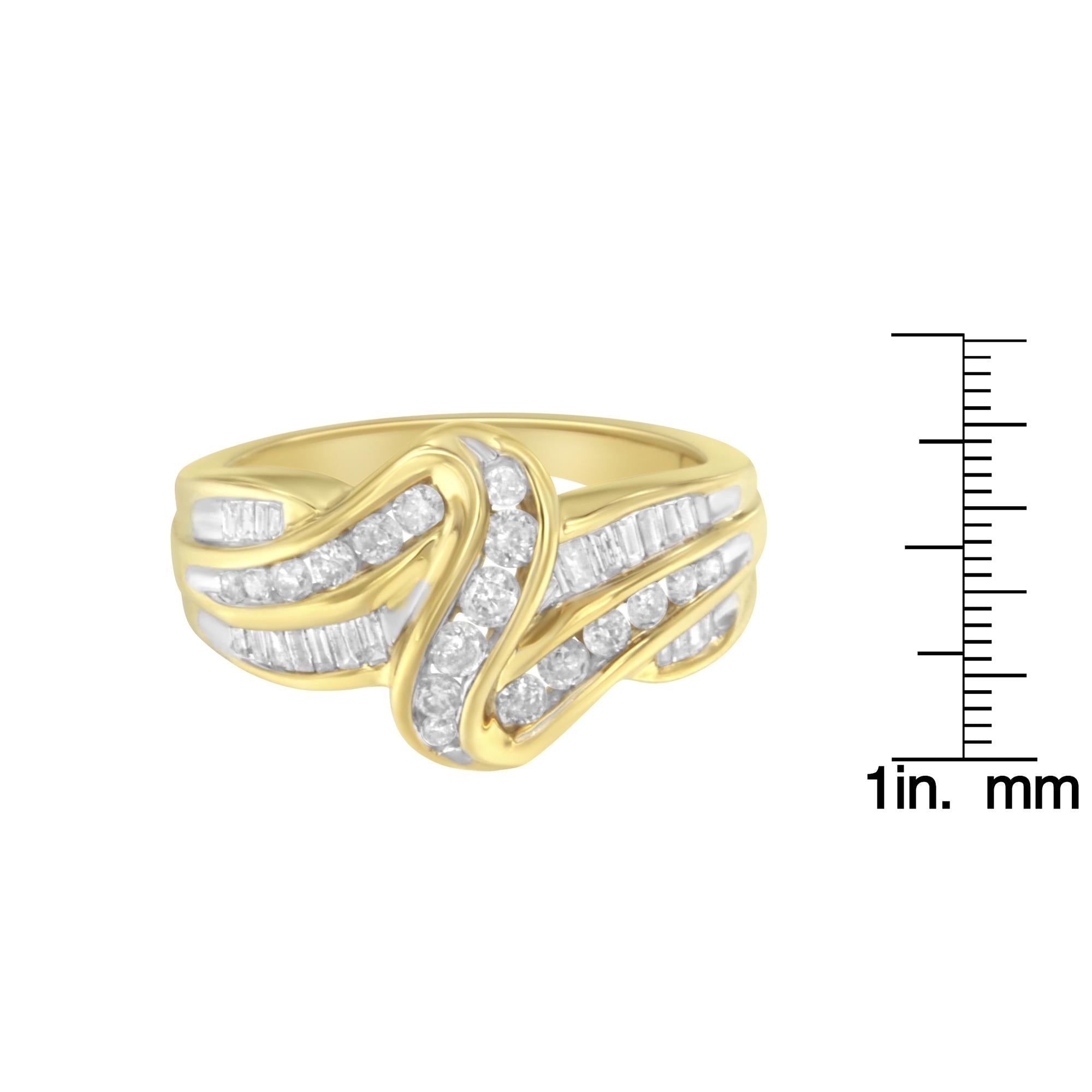 10K Yellow Gold 3/4 Cttw Channel Set Round and Baguette-cut Diamond
