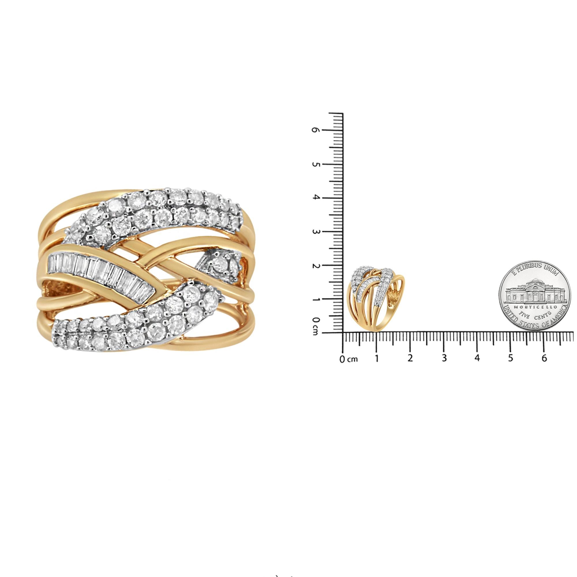 10K Yellow and White Gold 1.0 Cttw Round and Baguette-Cut Diamond