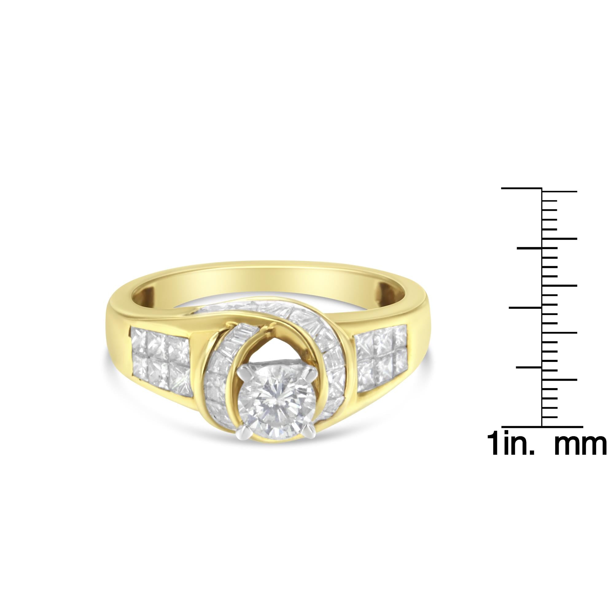 14K Two-Toned Gold Round, Baguette and Princess Cut Diamond Ring (1