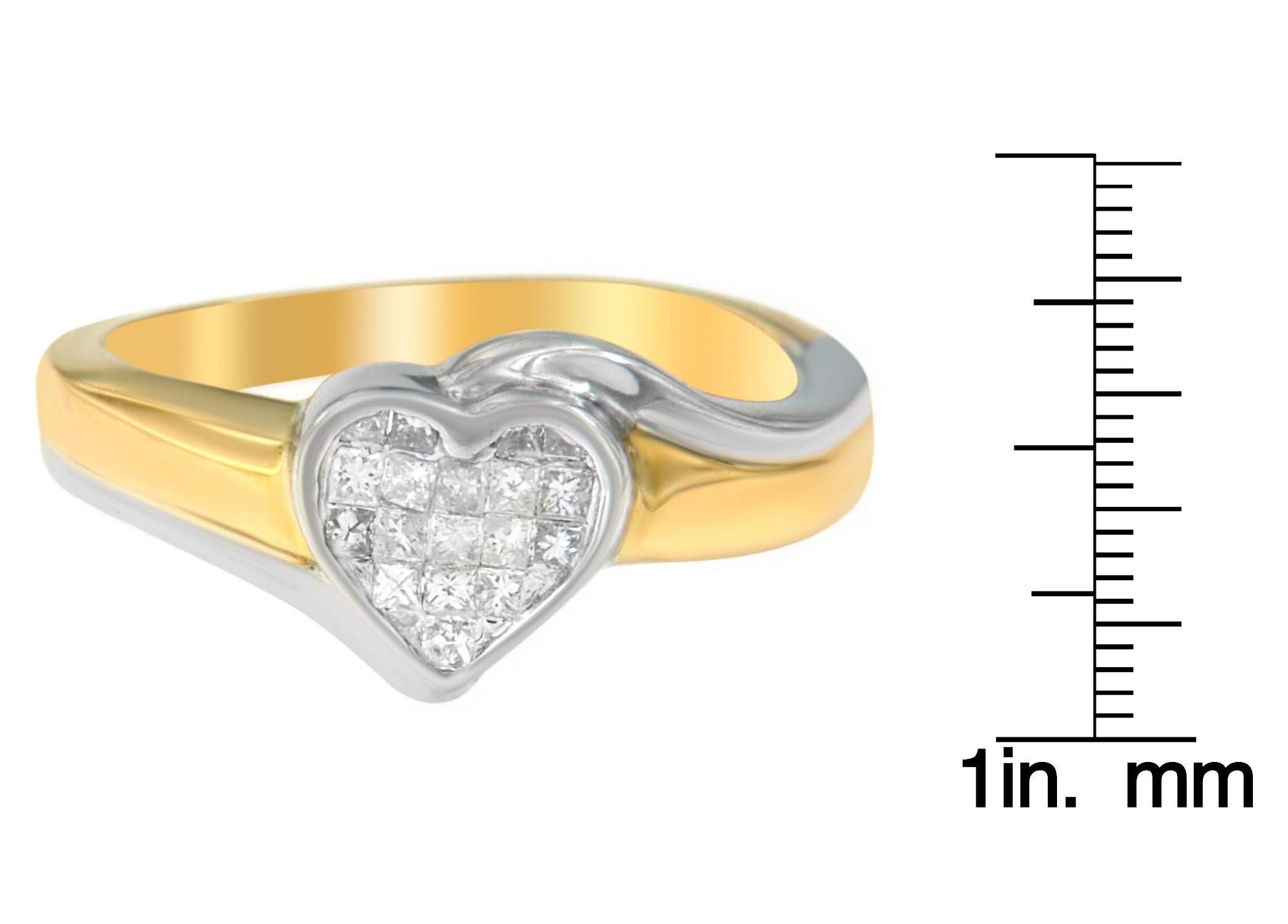 14K Two-Toned Gold Princess-Cut Diamond Heart Promise Ring (1/4 Cttw,