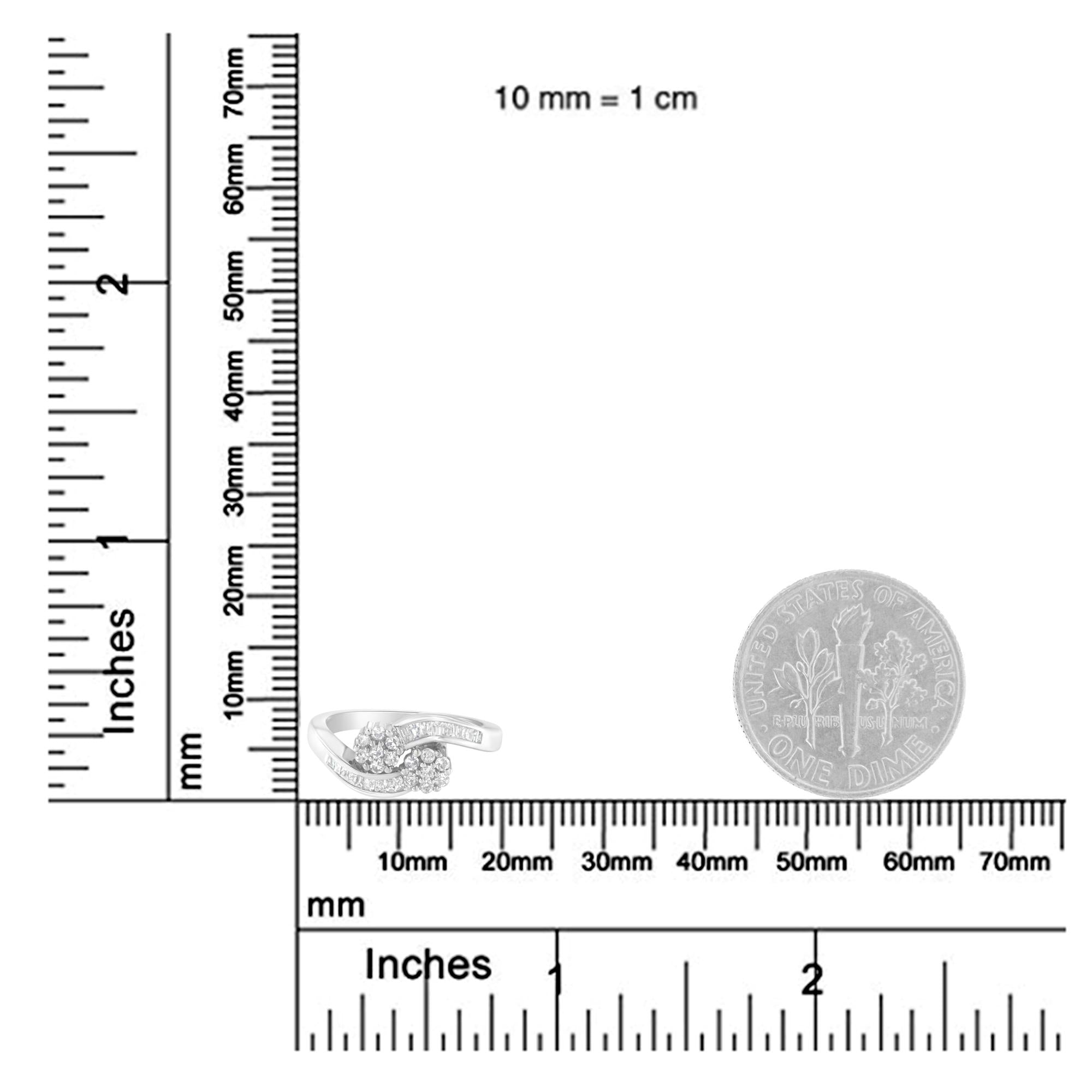14K White Gold Round and Baguette Diamond Bypass Ring (1/2 cttw, H-I