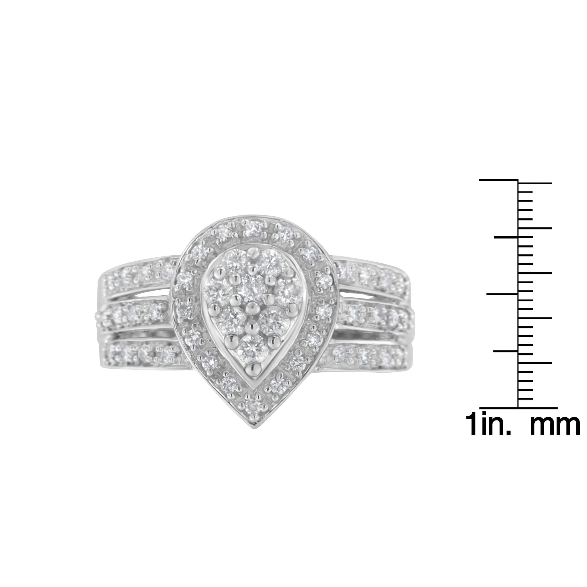 10K White Gold Diamond Cocktail Teardrop Ring (1/2 Cttw, H-I Color,