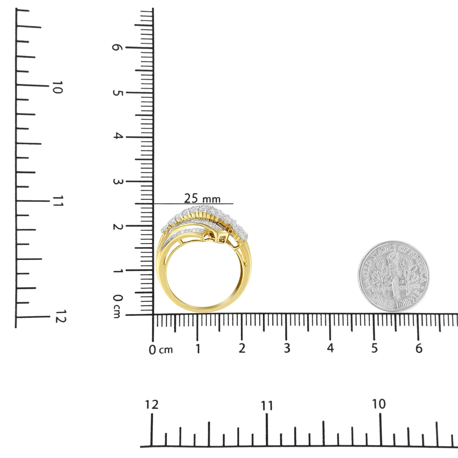 10K Yellow Gold 1.0 Cttw Round & Baguette Cut Diamond 64 Stone Bypass